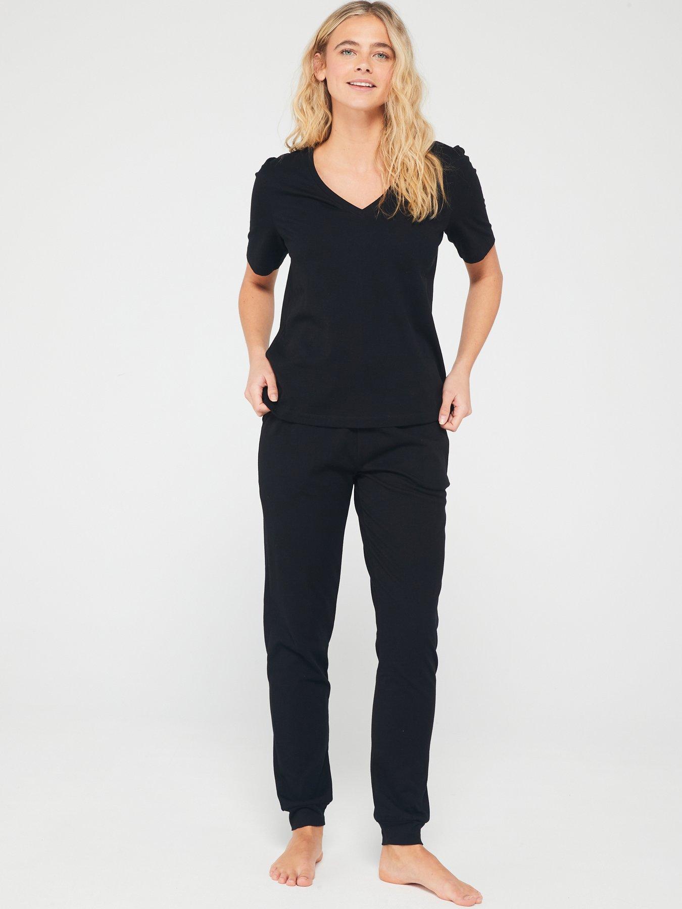 Image 3 of 5 of Everyday Mid Sleeve V-Neck Top and Jogger PJ&nbsp;Set - Black