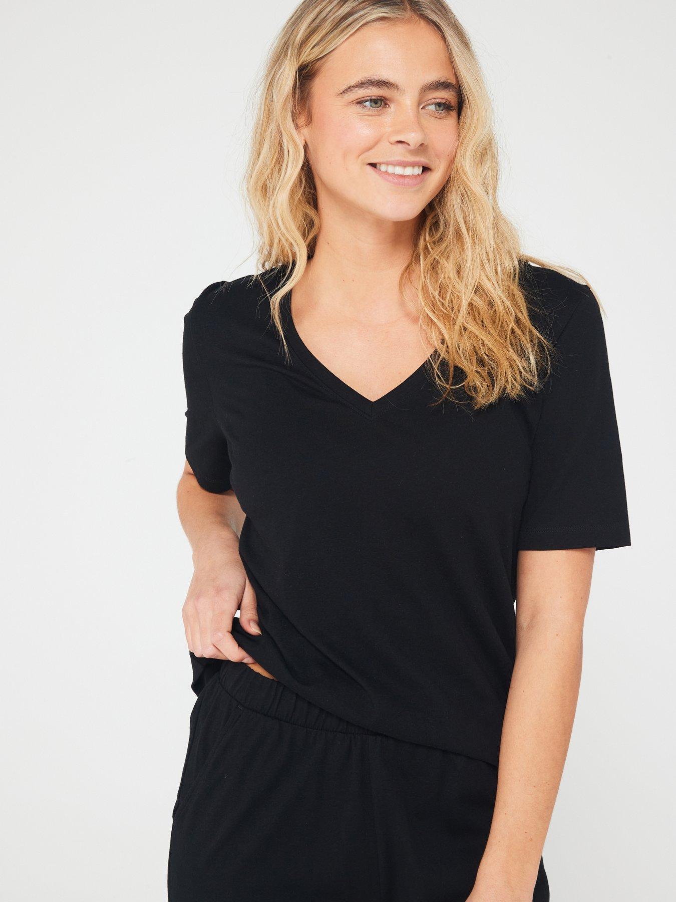 Image 4 of 5 of Everyday Mid Sleeve V-Neck Top and Jogger PJ&nbsp;Set - Black