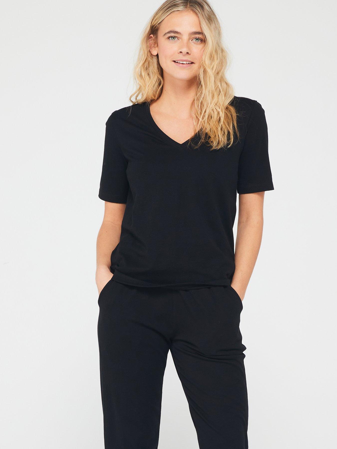 the-very-collection-shortnbspsleeve-v-neck-top-and-jogger-pyjamanbspset-blackdetail