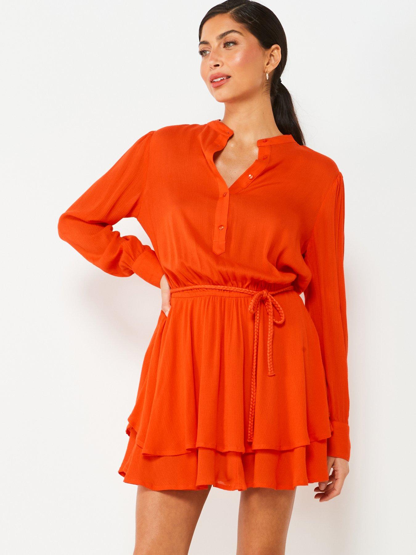 v-by-very-crinkle-belted-long-sleeve-dress-orangedetail