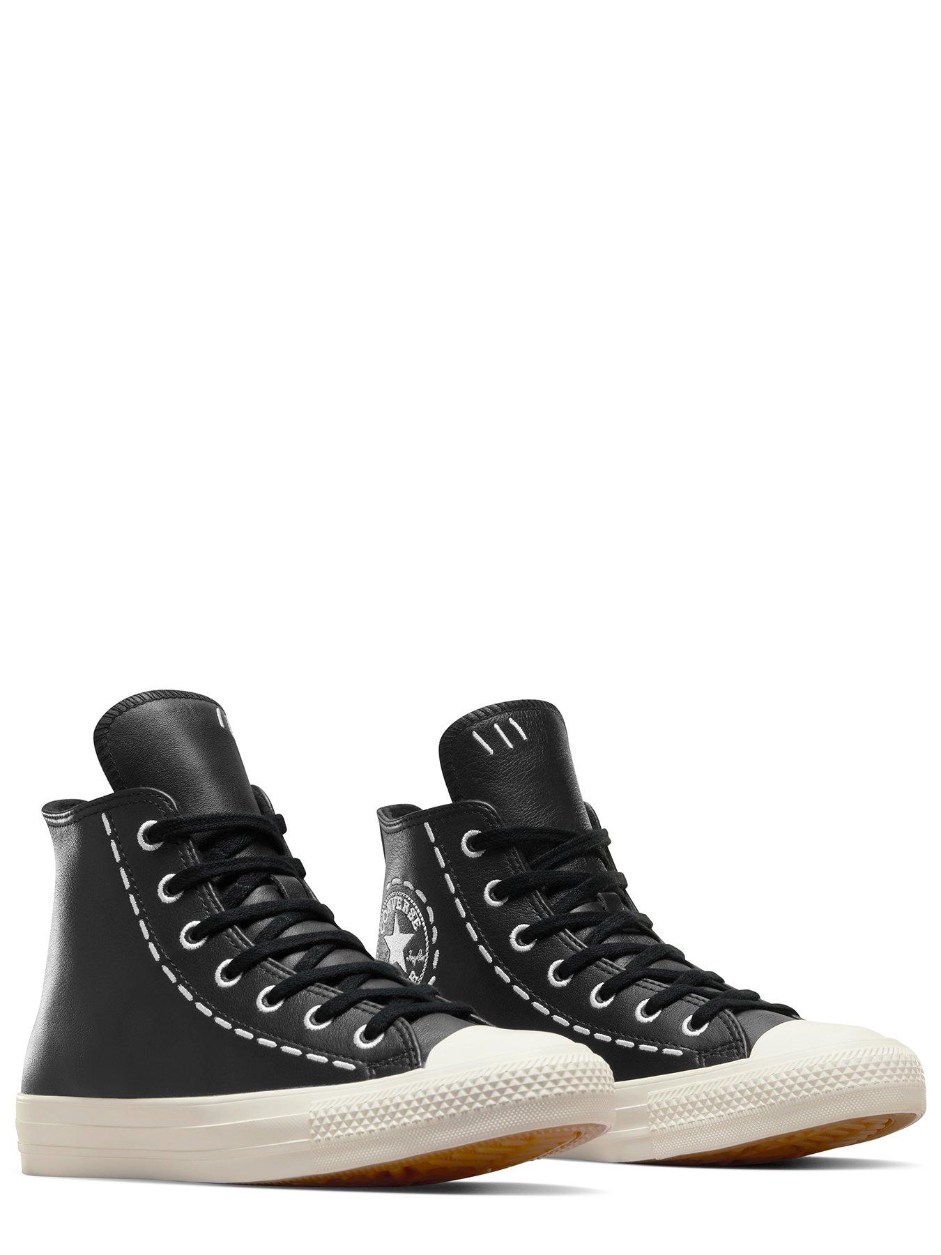 Black leather converse on sale high tops sale