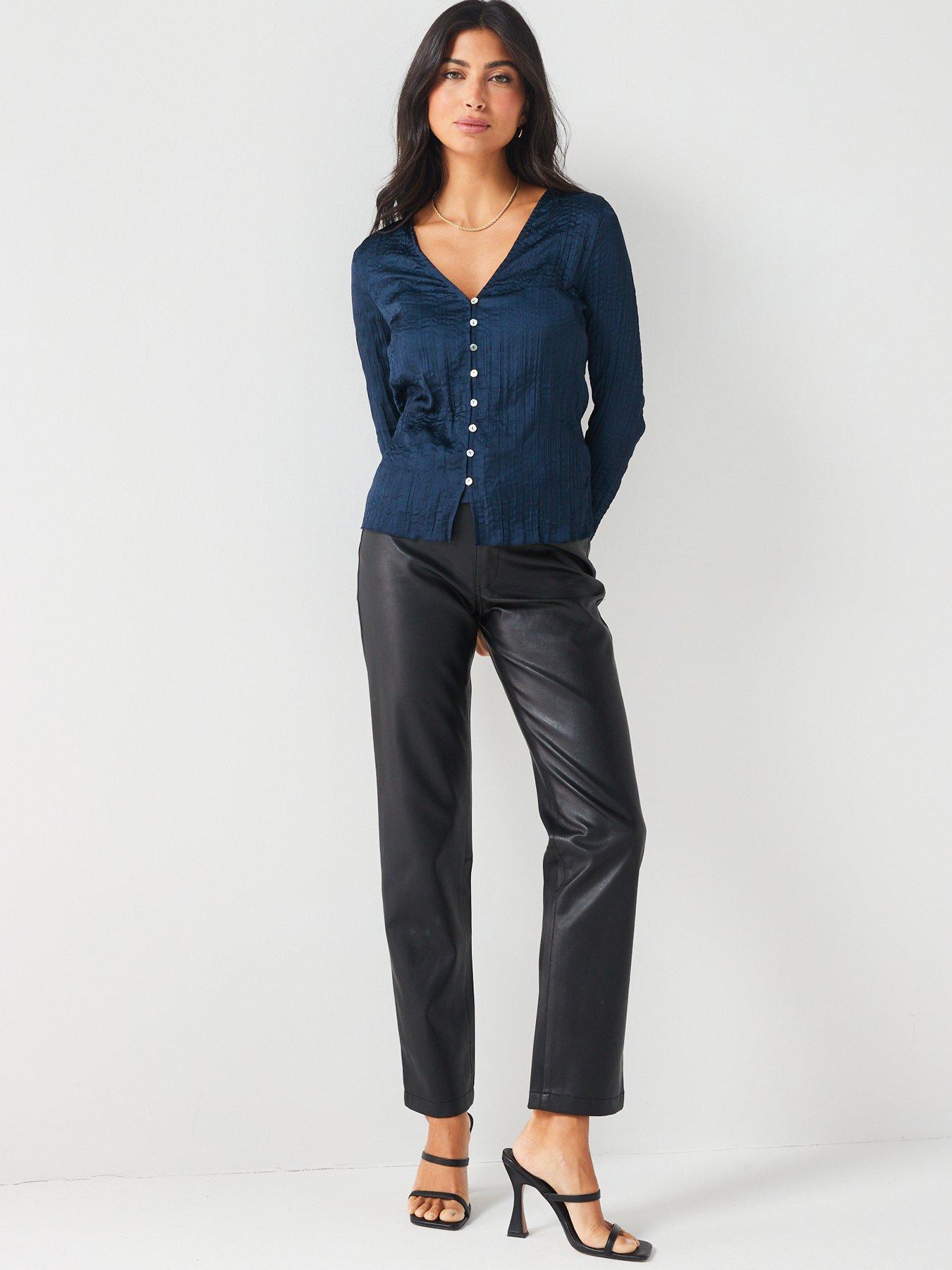 v-by-very-textured-satin-button-through-blouse-navydetail