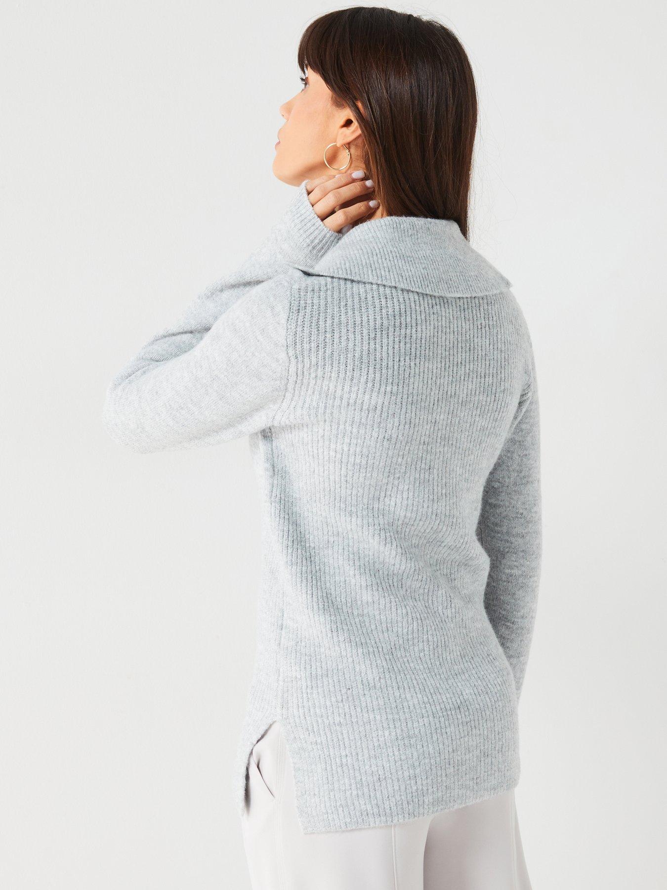 v-by-very-collared-v-neck-fitted-jumper-greystillFront