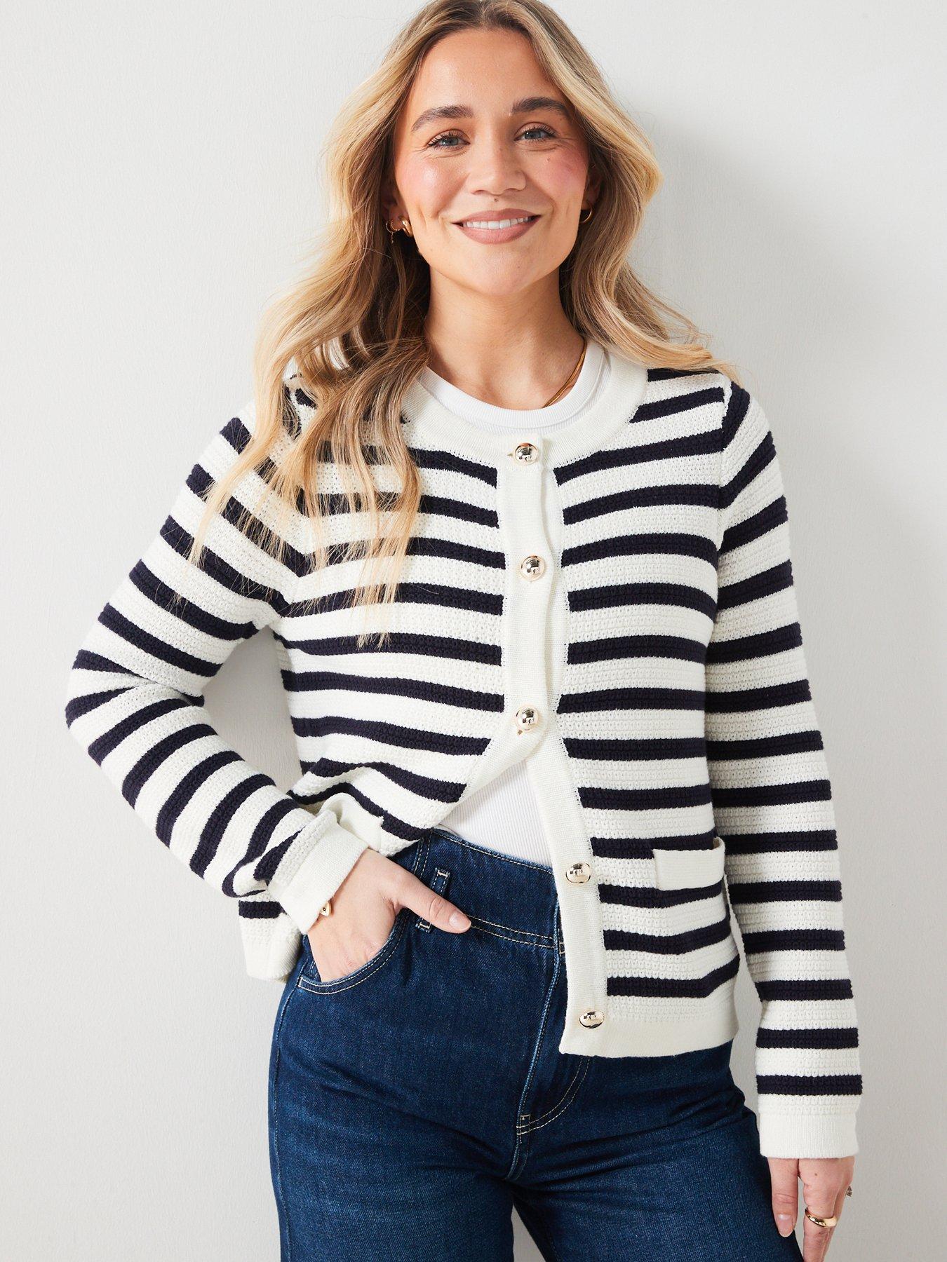 Blue and white striped cardigan deals