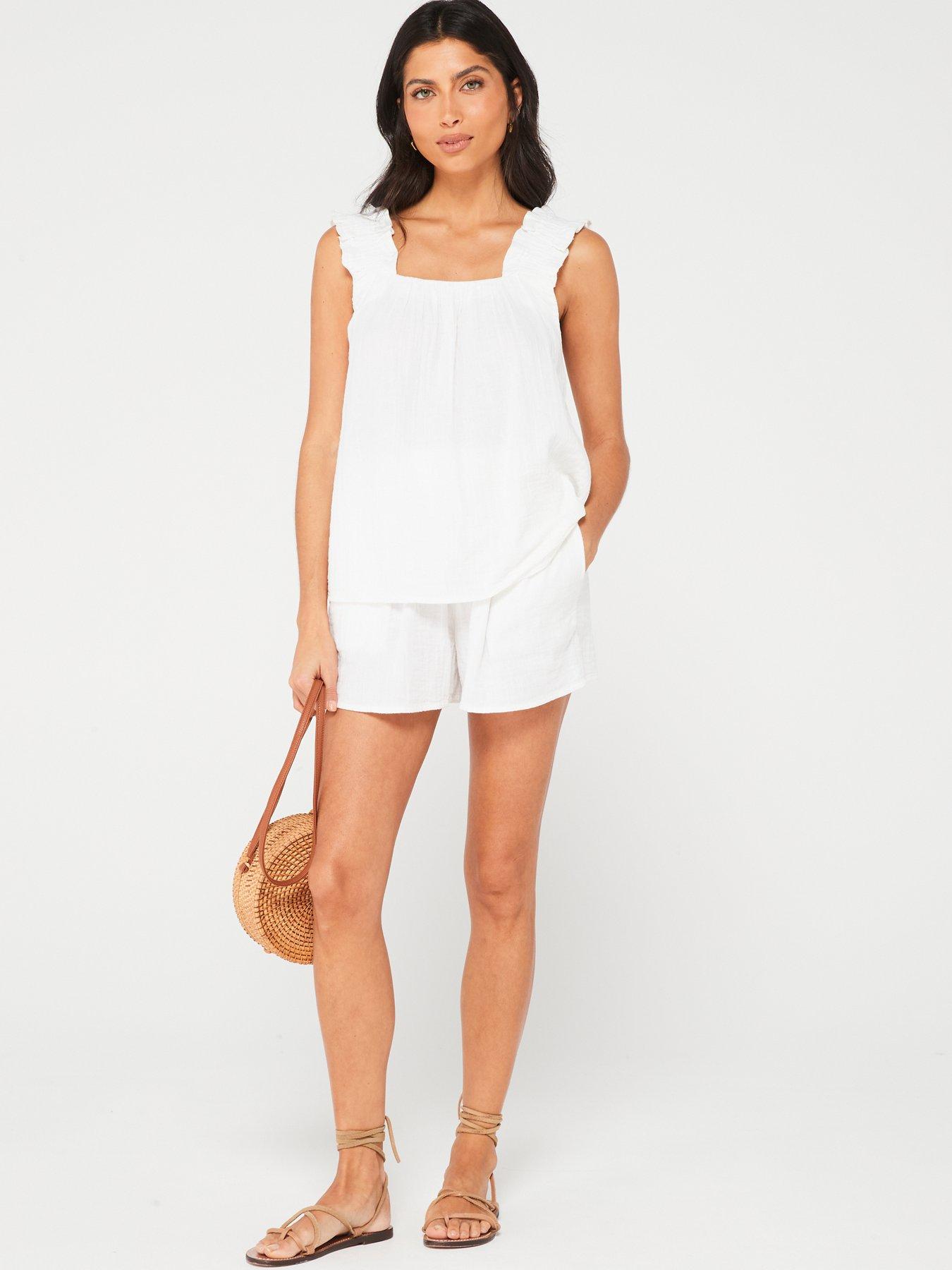 v-by-very-paper-bag-waist-co-ord-beach-shorts-whitedetail