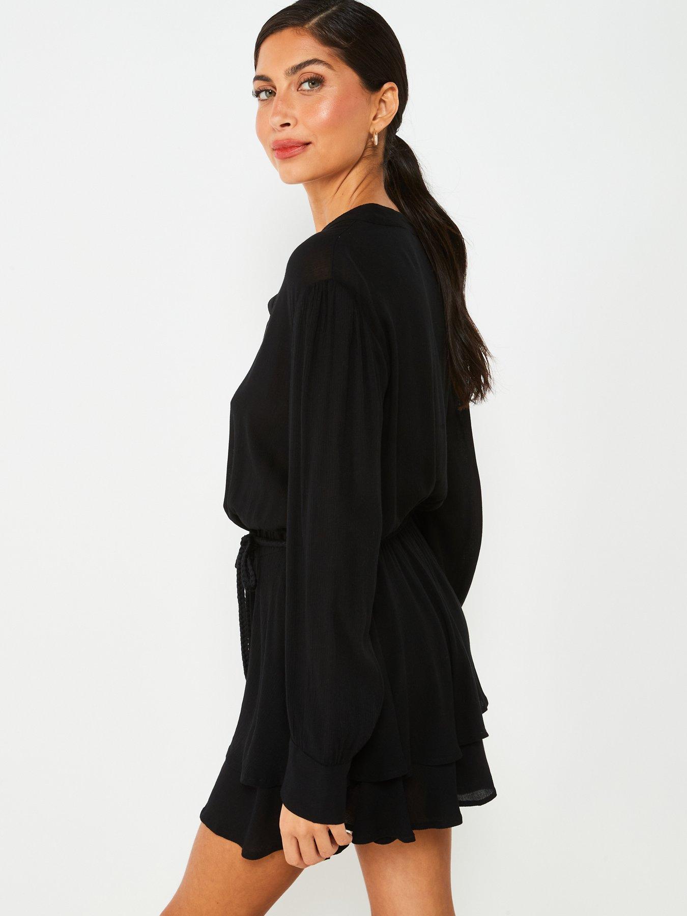 v-by-very-crinkle-belted-long-sleeve-dress--nbspblackstillFront