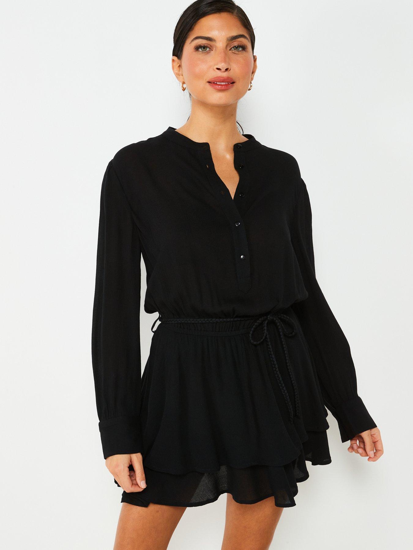 v-by-very-crinkle-belted-long-sleeve-dress--nbspblackdetail