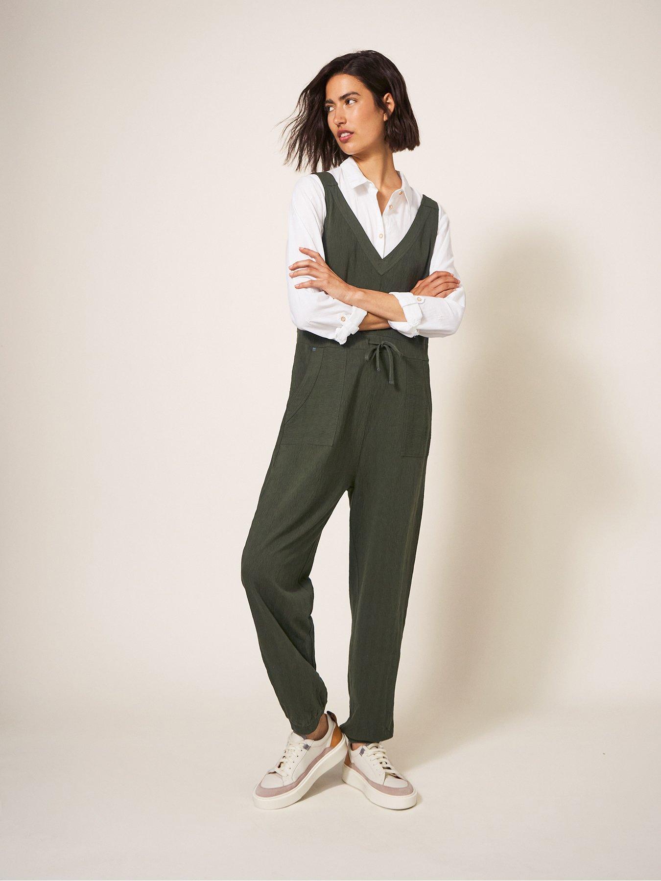 New Look Khaki Cotton Button Front Jumpsuit