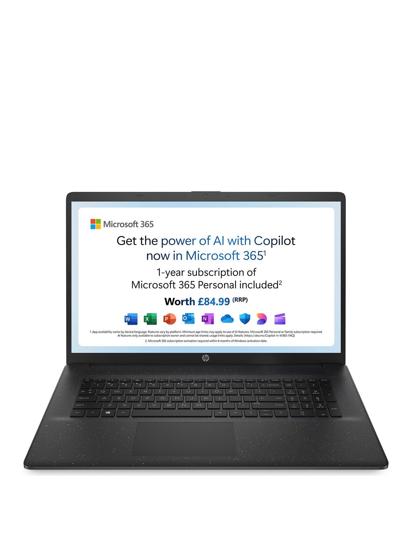 undefined HP 17-cn0104na Laptop - 17.3in FHD, Intel Pentium Silver, 4GB RAM, 128GB SSD, with Microsoft 365 Personal Included - Black