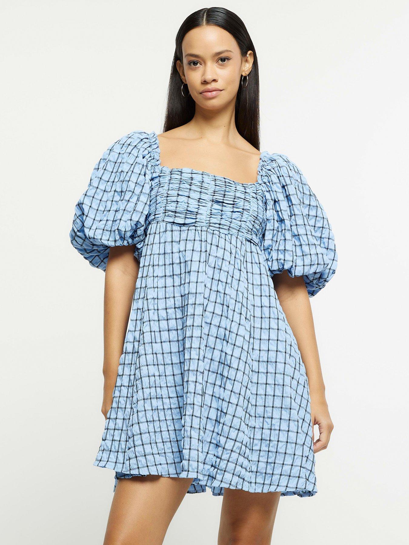 river-island-check-smock-mini-dress-bluefront