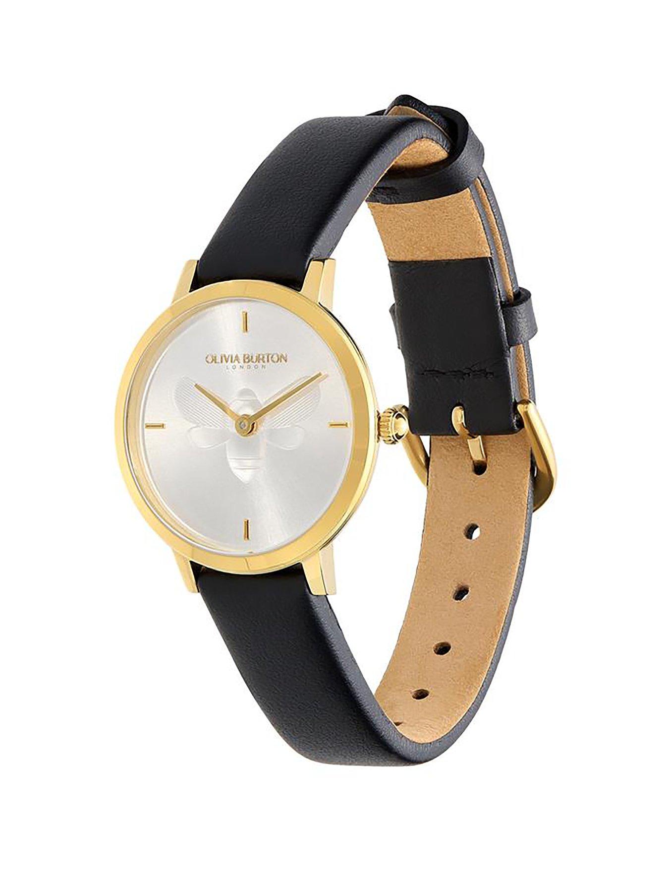 olivia-burton-28mm-bee-ultra-slim-gold-amp-black-leather-strap-watch-amp-minima-bee-bracelet-gift-setstillFront