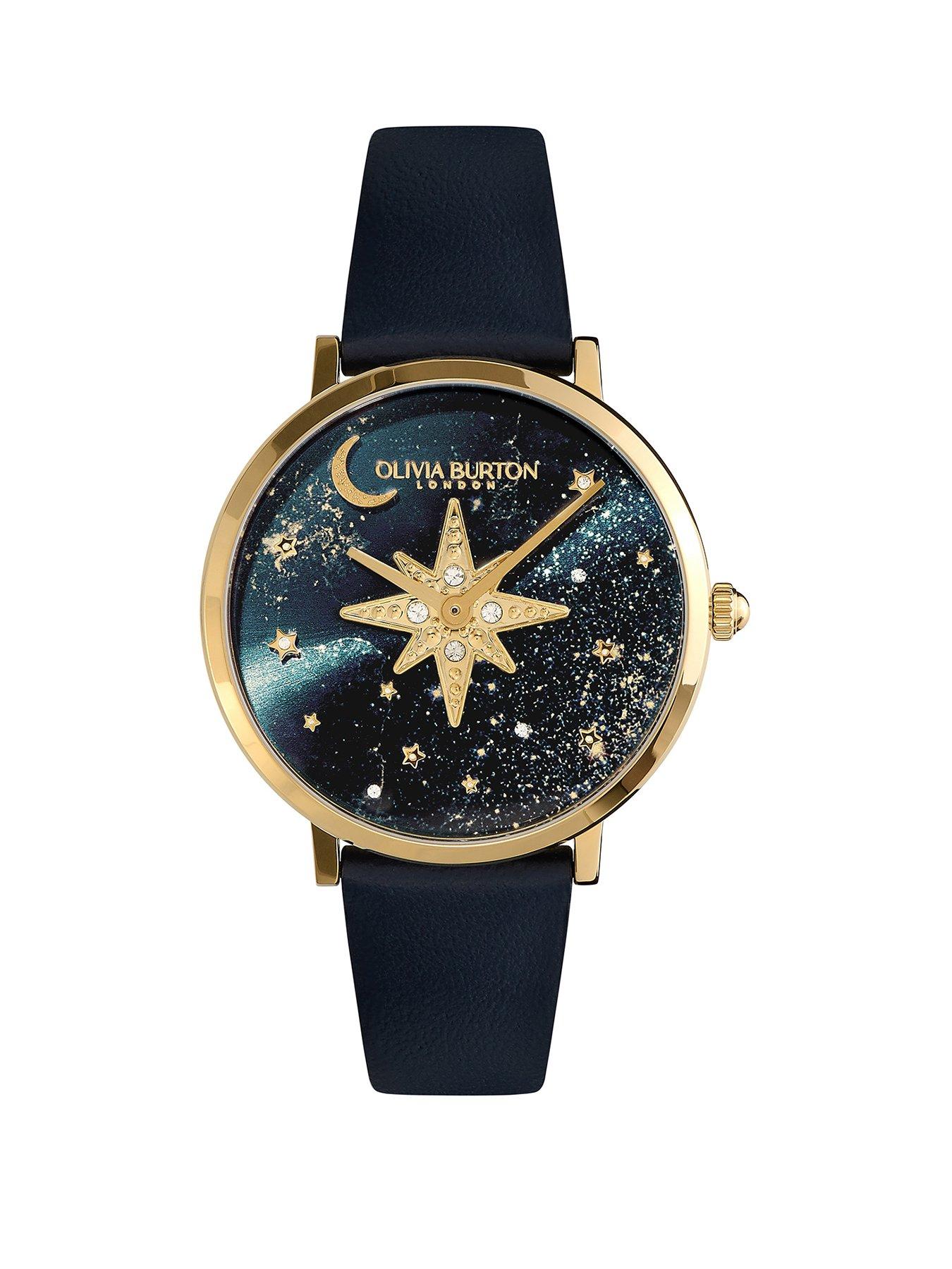 Olivia Burton 35mm Celestial Nova Sapphire Blue Leather Strap