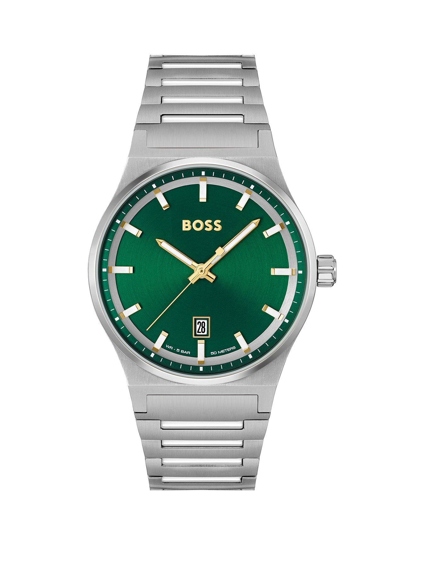 boss-gents-candor-stainless-steel-bracelet-watch-with-green-dial