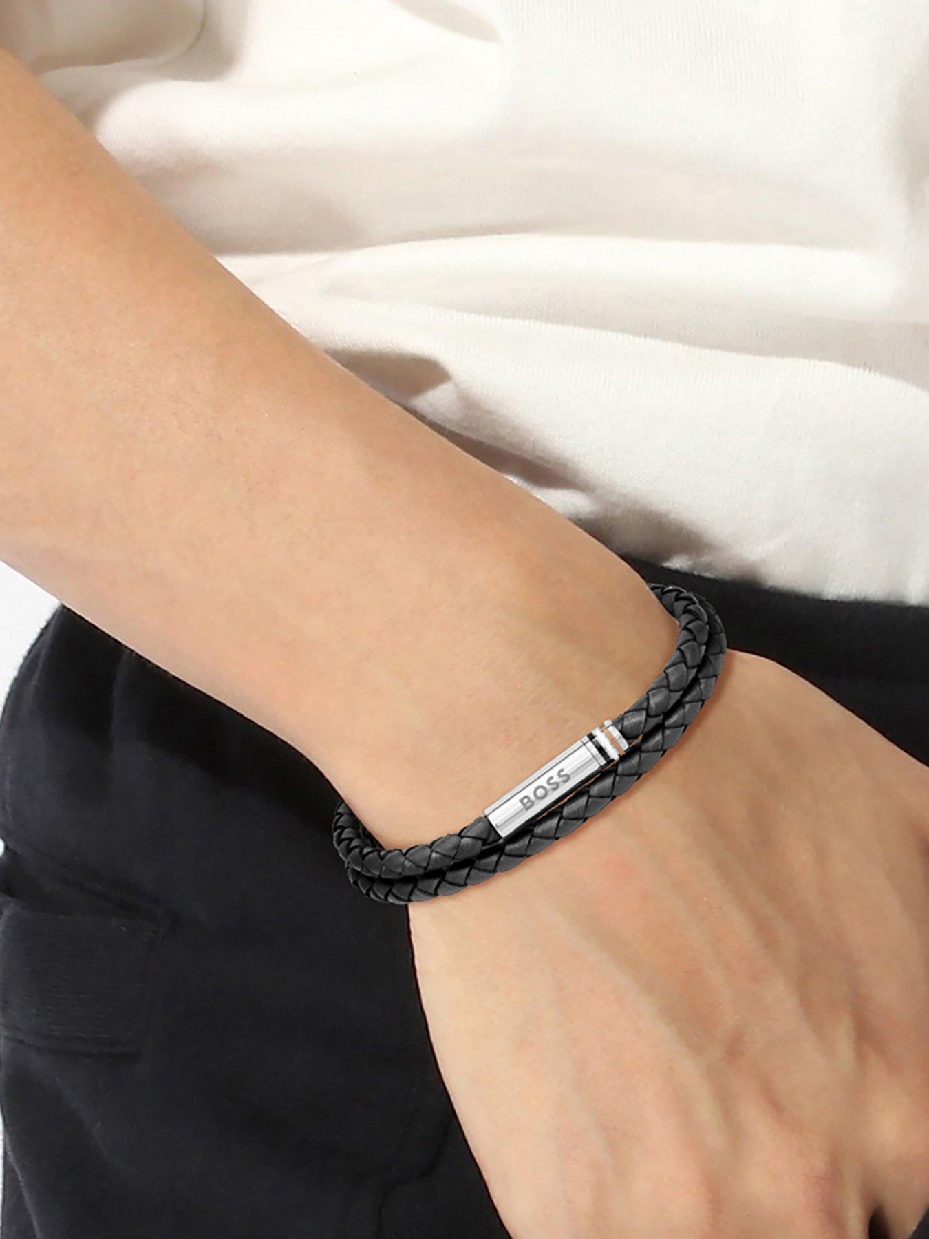 BOSS Gents BOSS Ares Black Double Wrap Leather Bracelet