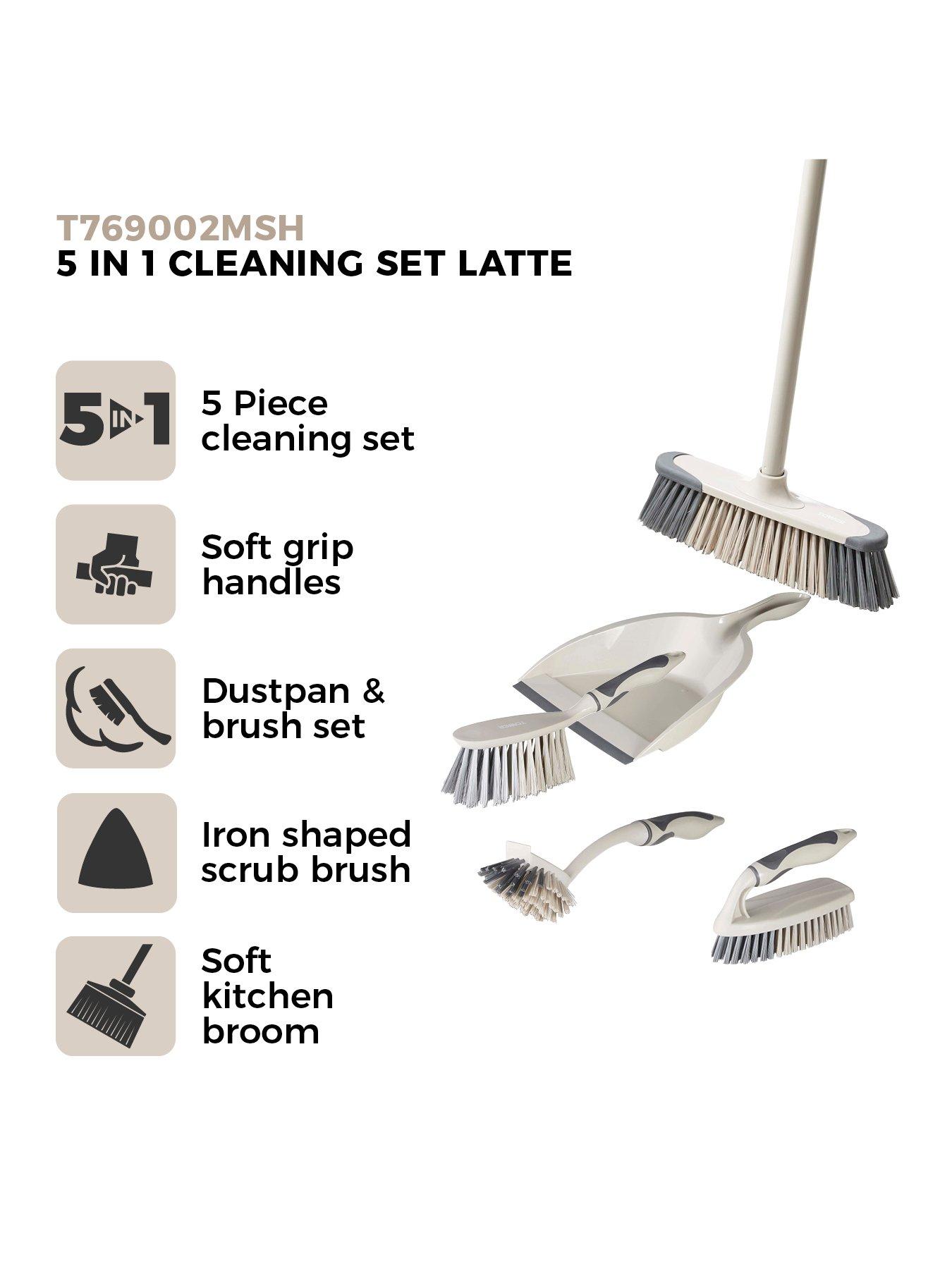 tower-t769002msh-5-in-1-cleaning-set-with-dust-pan-and-brushkitchen-broomdish-brushscrub-brush-latte-amp-greystillFront