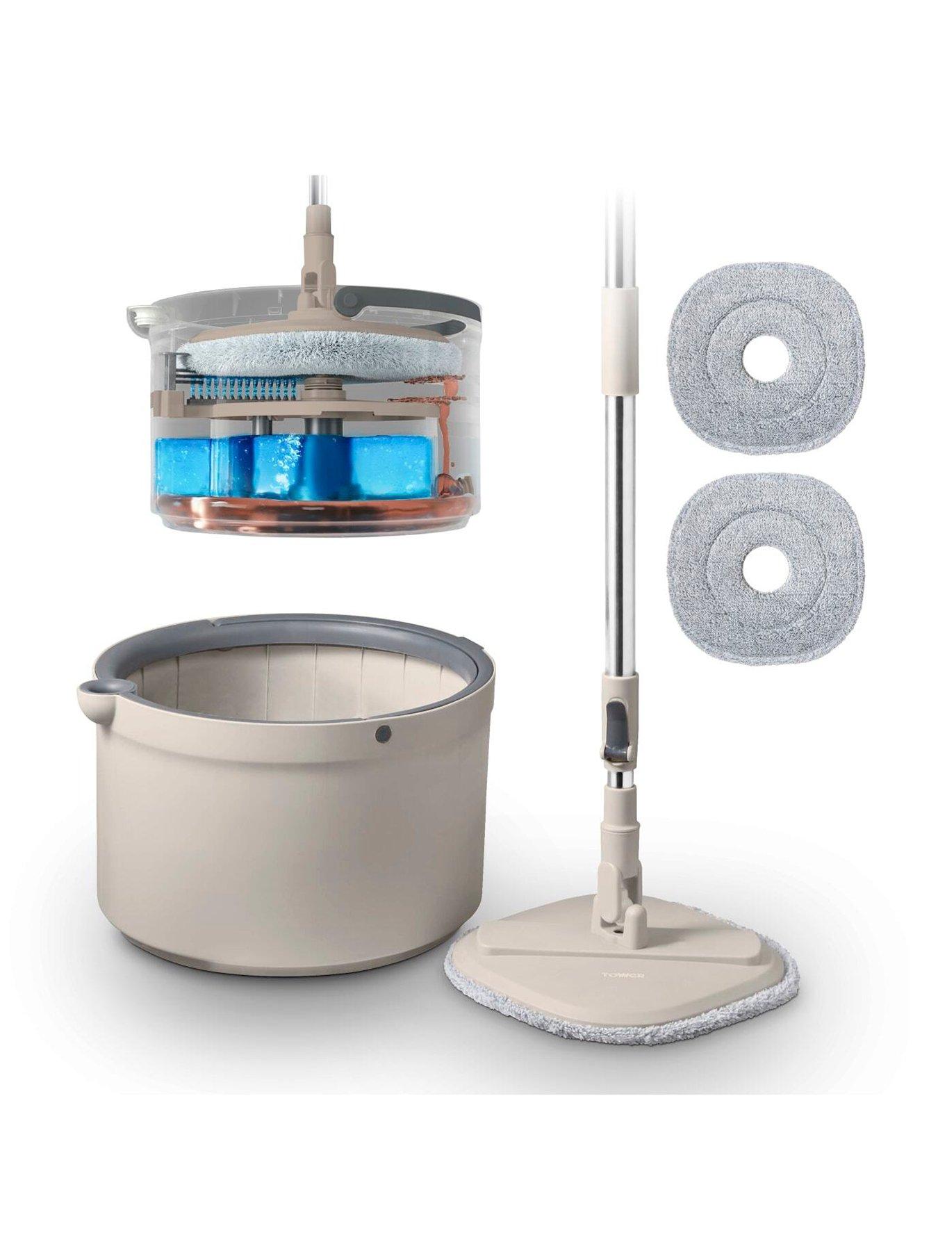 Tower Cavaletto Duo Compact Spin Mop, Built-in Turbine, 2 Internal Containers, Latte  &  Grey,  T869009MSH