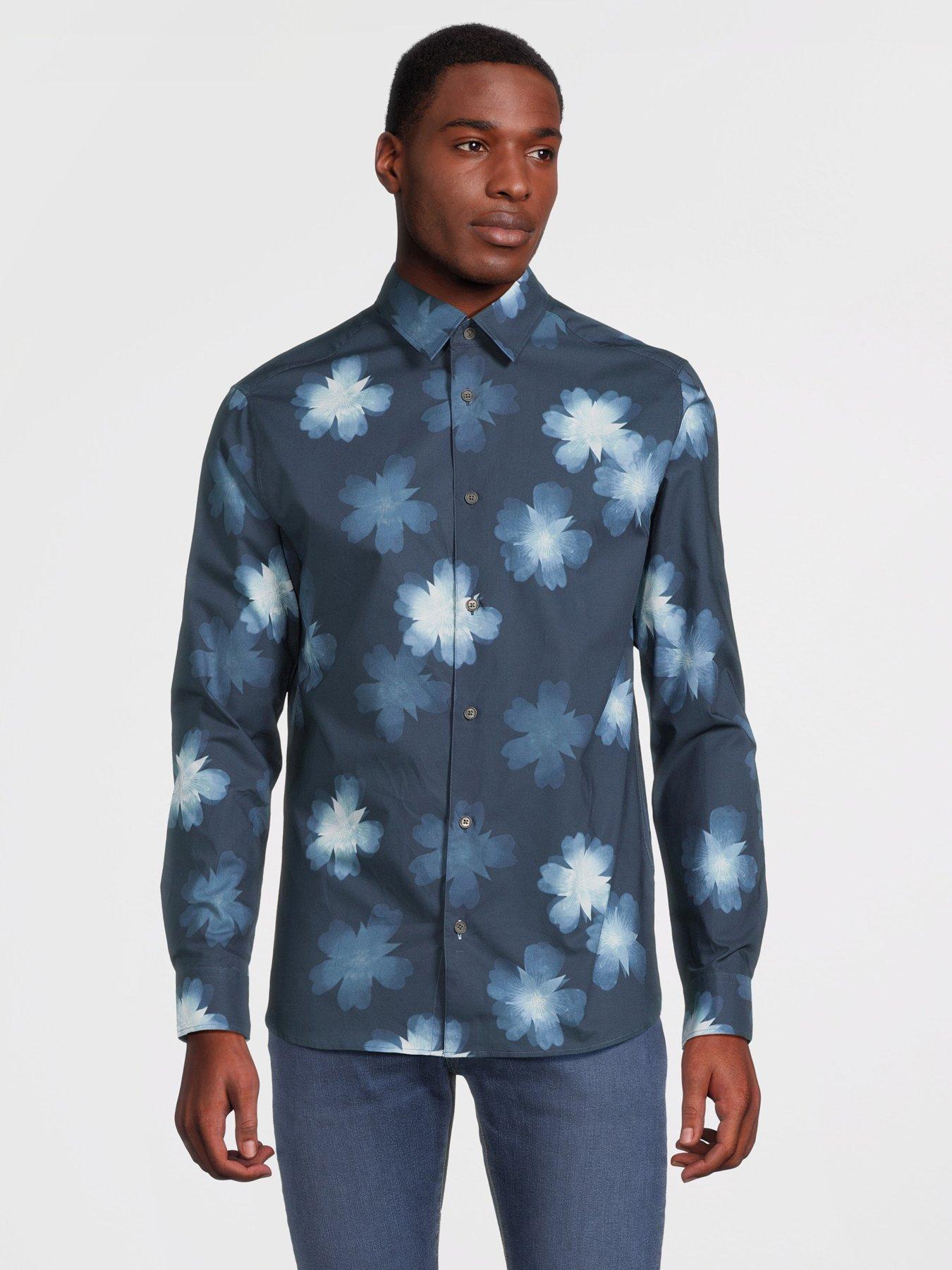 Ted Baker Cabra Floral Long Sleeve Shirt in Blue for Men