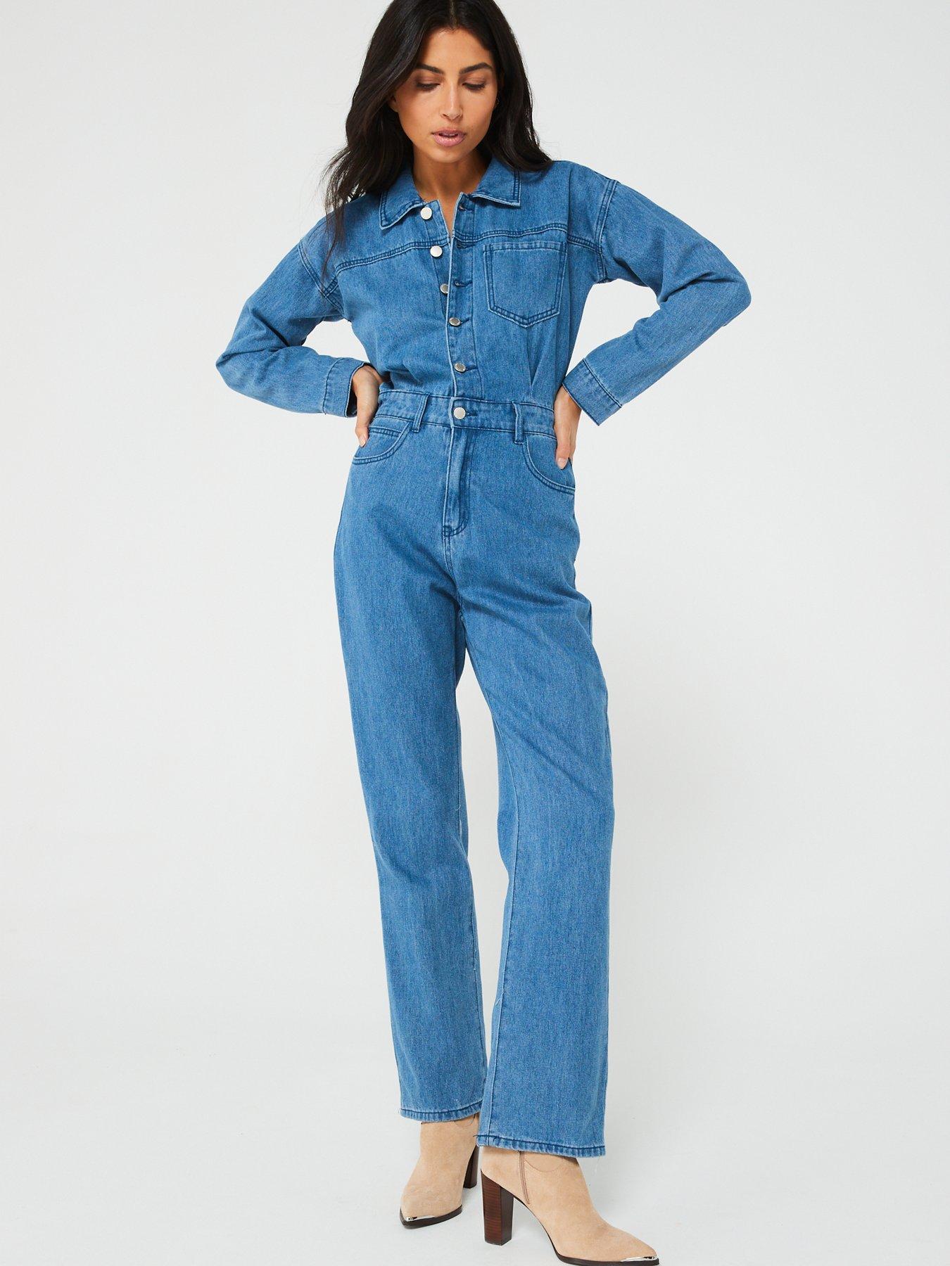 V by Very Denim Utility Jumpsuit - Blue