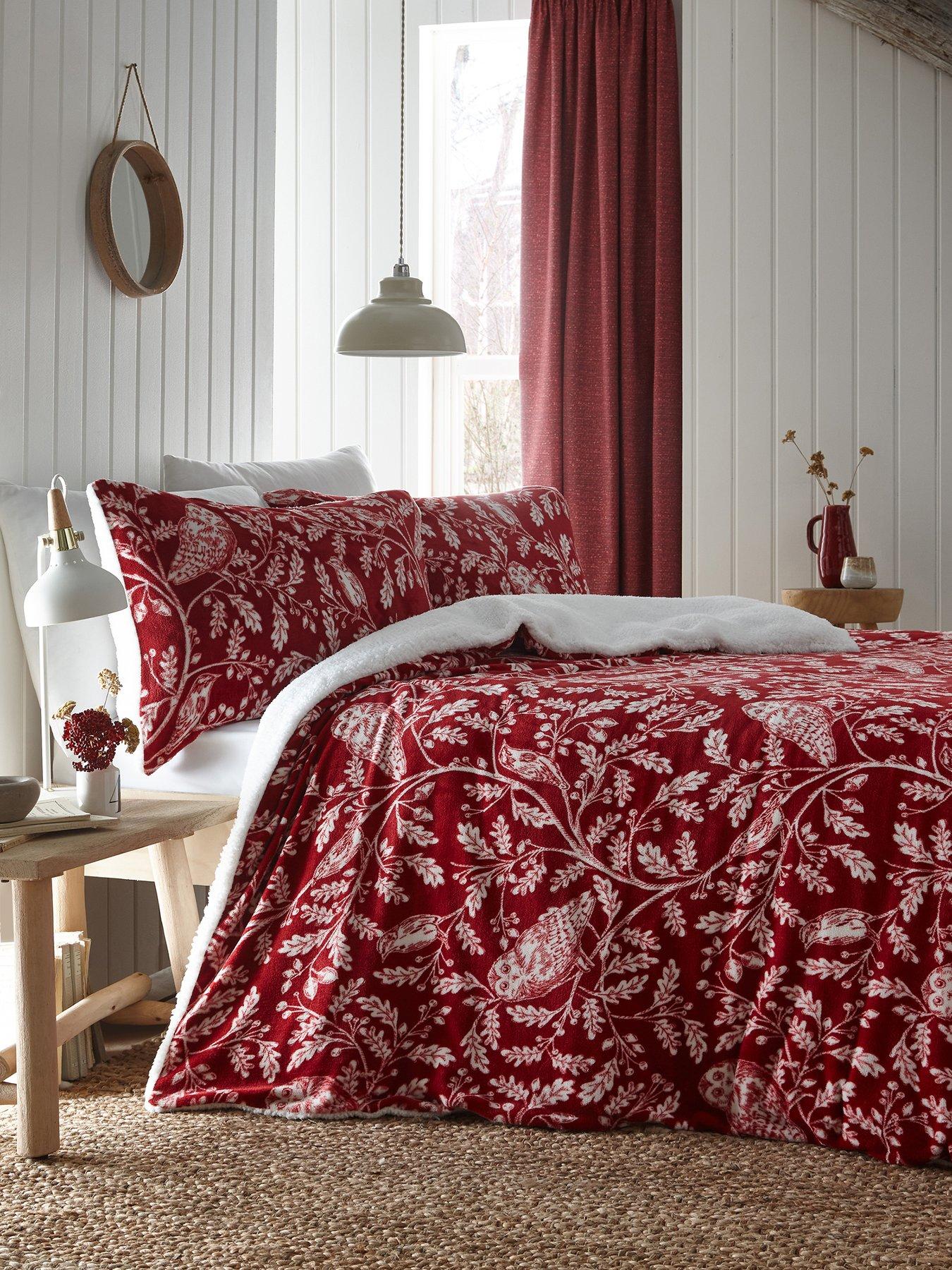 undefined Woodland Owls Sherpa Duvet Cover Set - Red