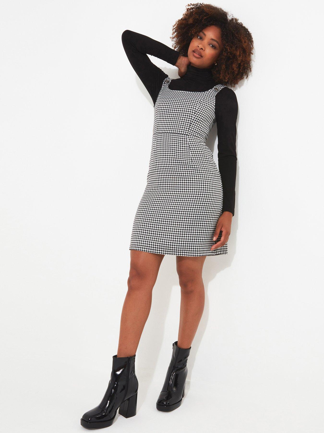 Dogtooth Scoop Neck Pinafore Dress