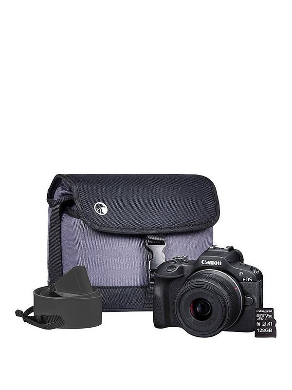 Canon EOS R100 APS-C Mirrorless Camera Kit inc RF-S 18-45mm Lens, 128GB SD  Card, Neck Strap and Case - Black