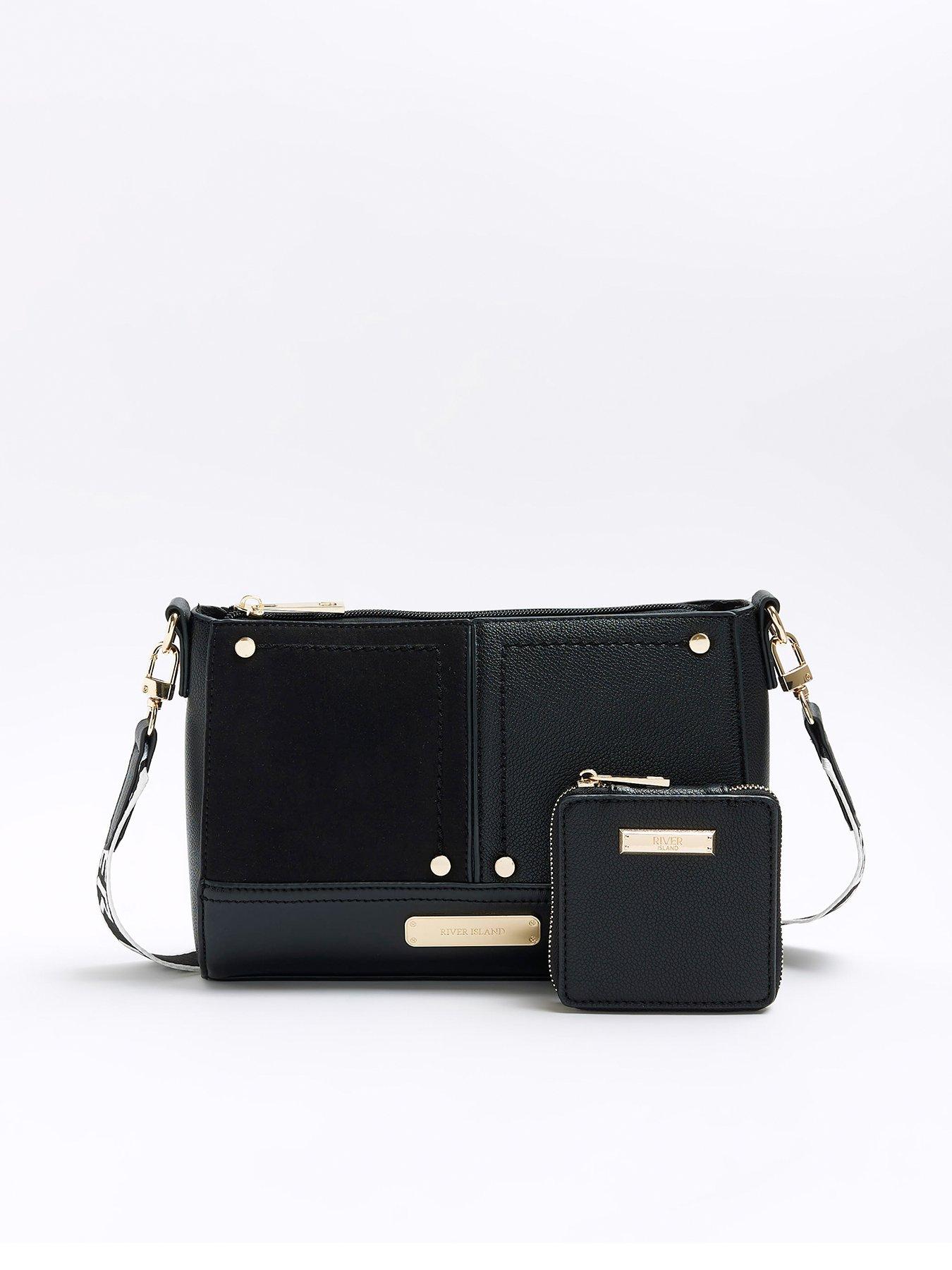 Black leather handbags online river island