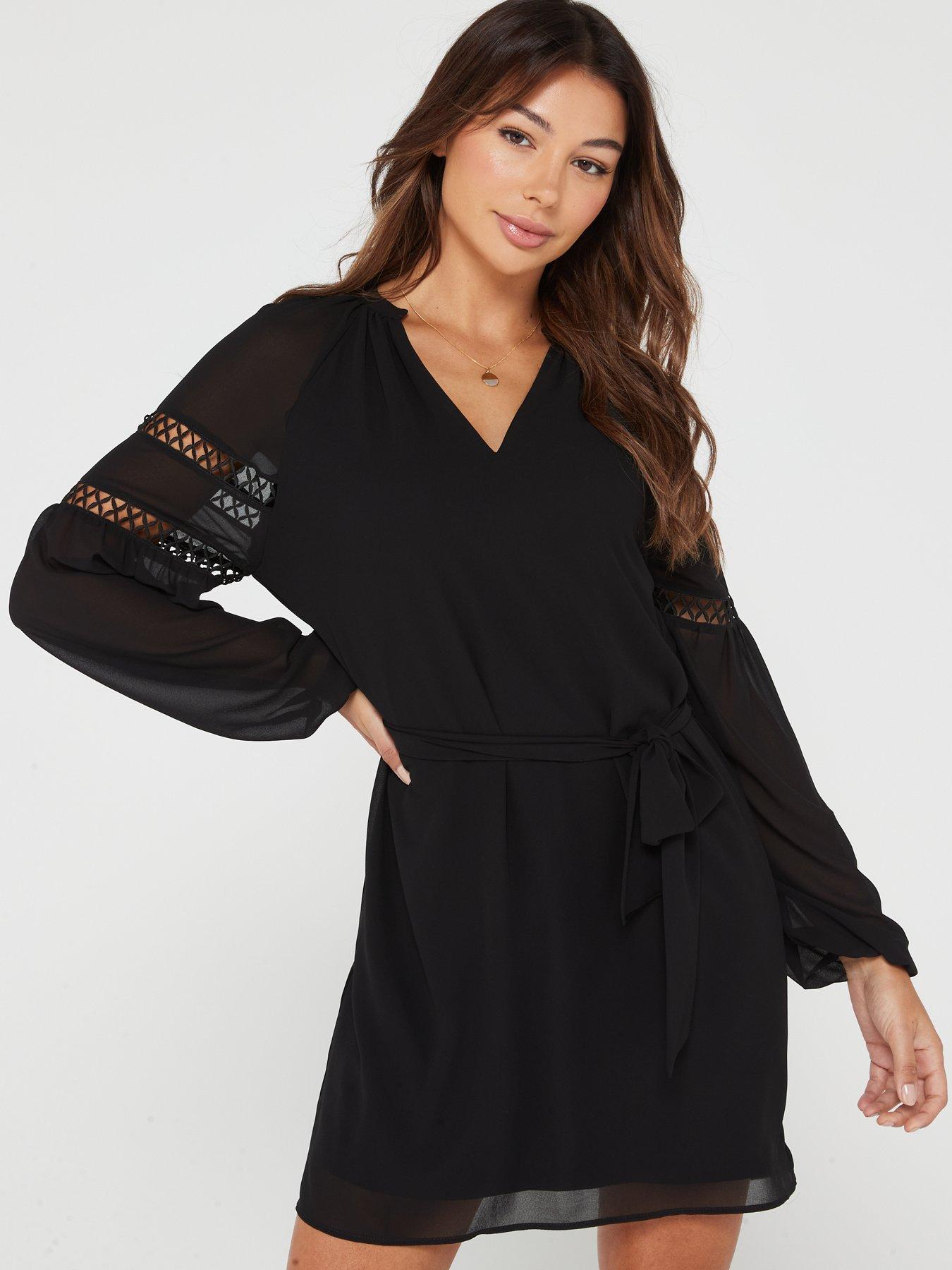 vila-ura-v-neck-trim-detail-dress-black