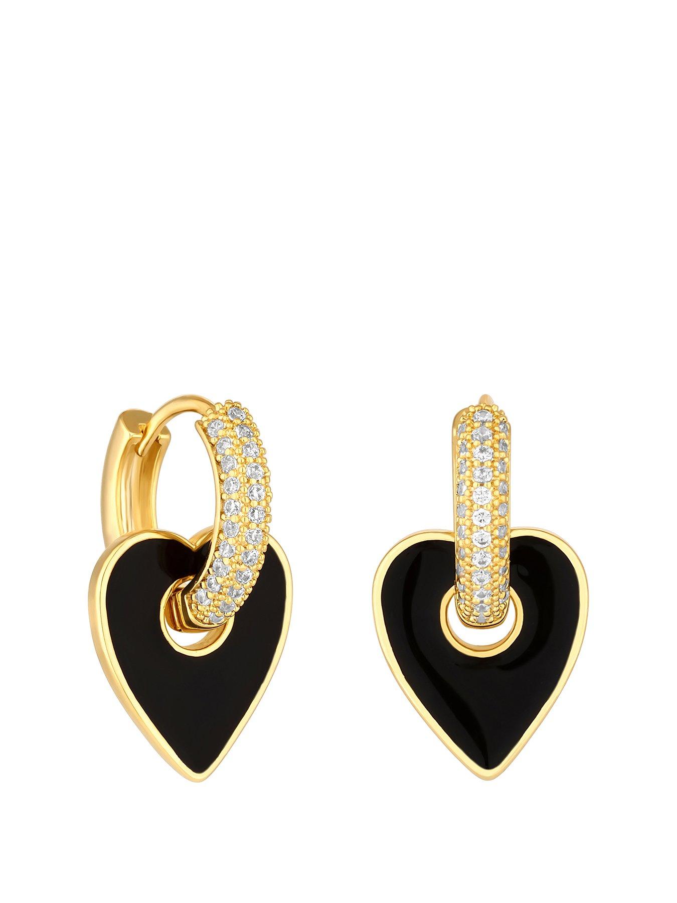 undefined Jon Richard Gold Plated Cubic Zirconia And Jet Enamel Heart Earrings