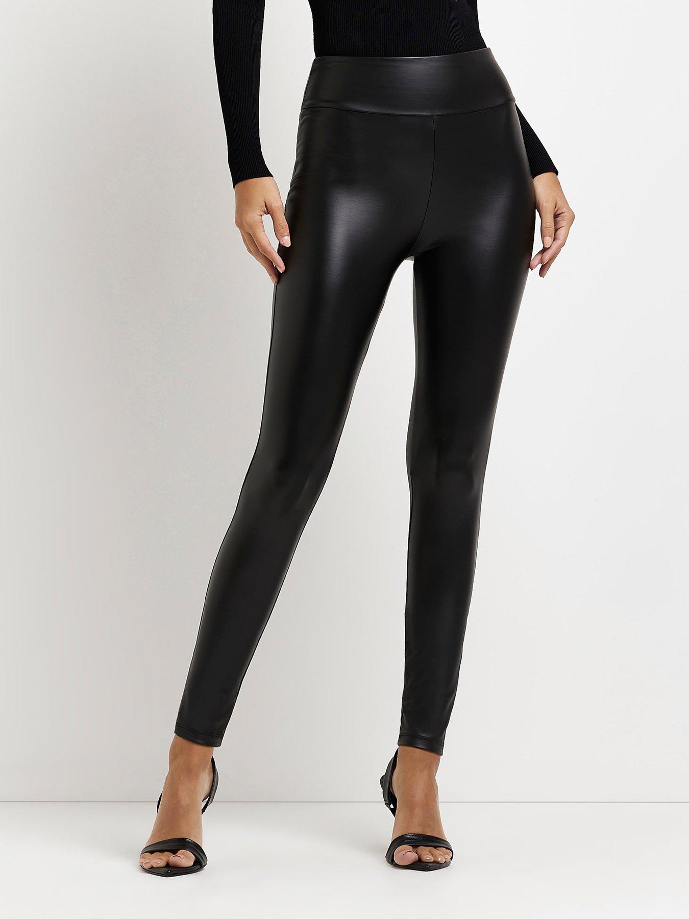 Curves Black Leather-Look High Waist Leggings