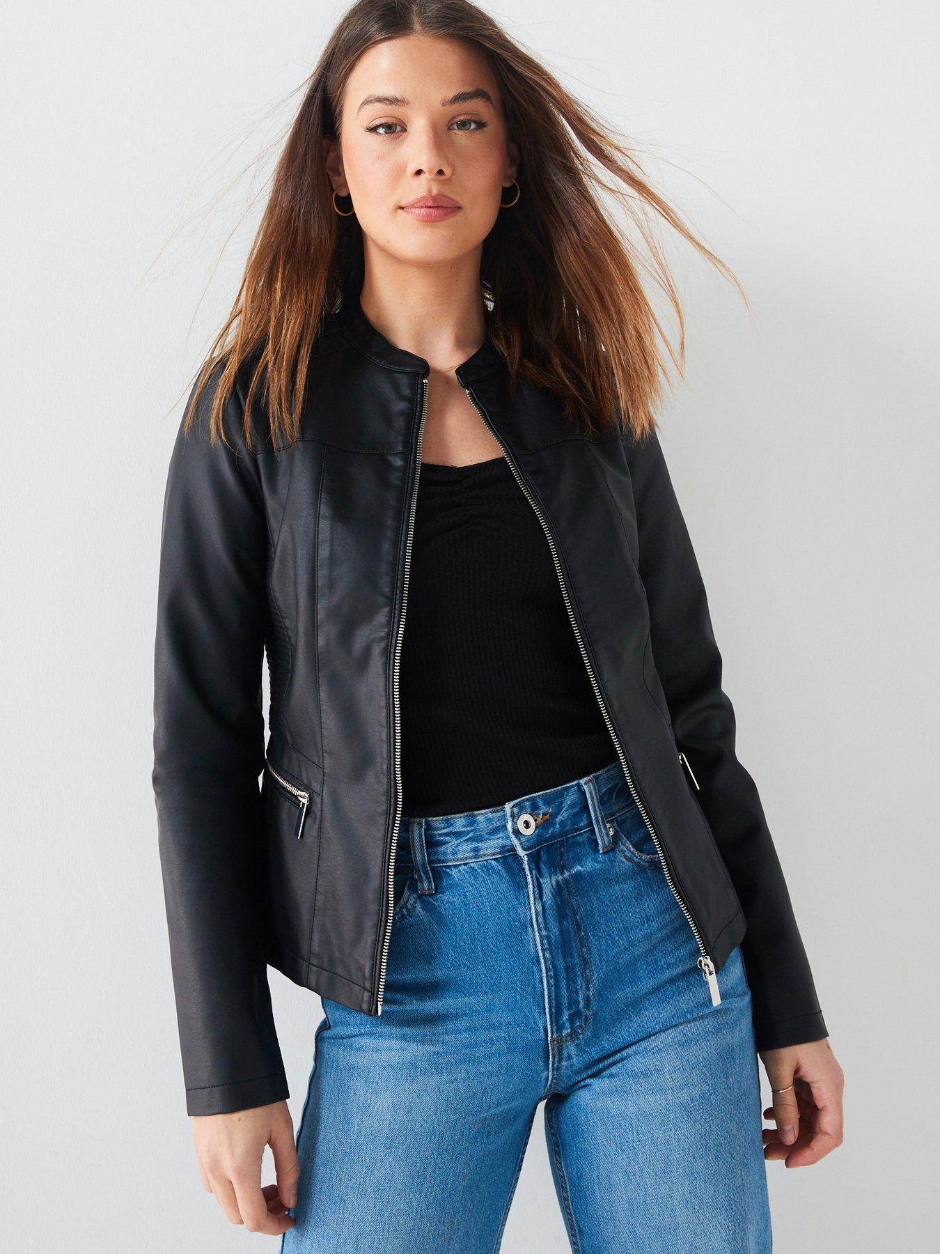 New Faux Leather Stitch Jacket Black