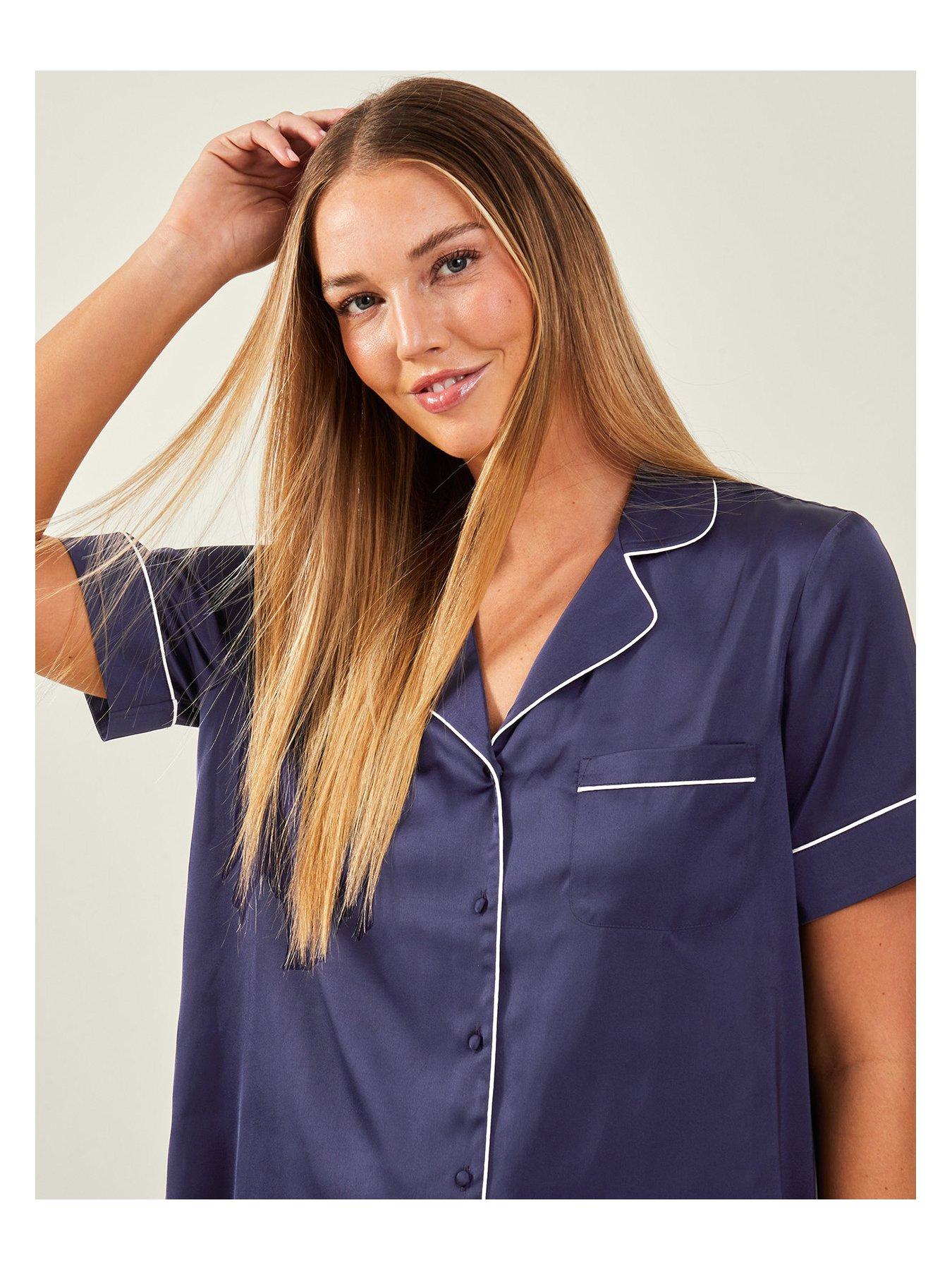 accessorize-satin-button-down-short-set-navyoutfit