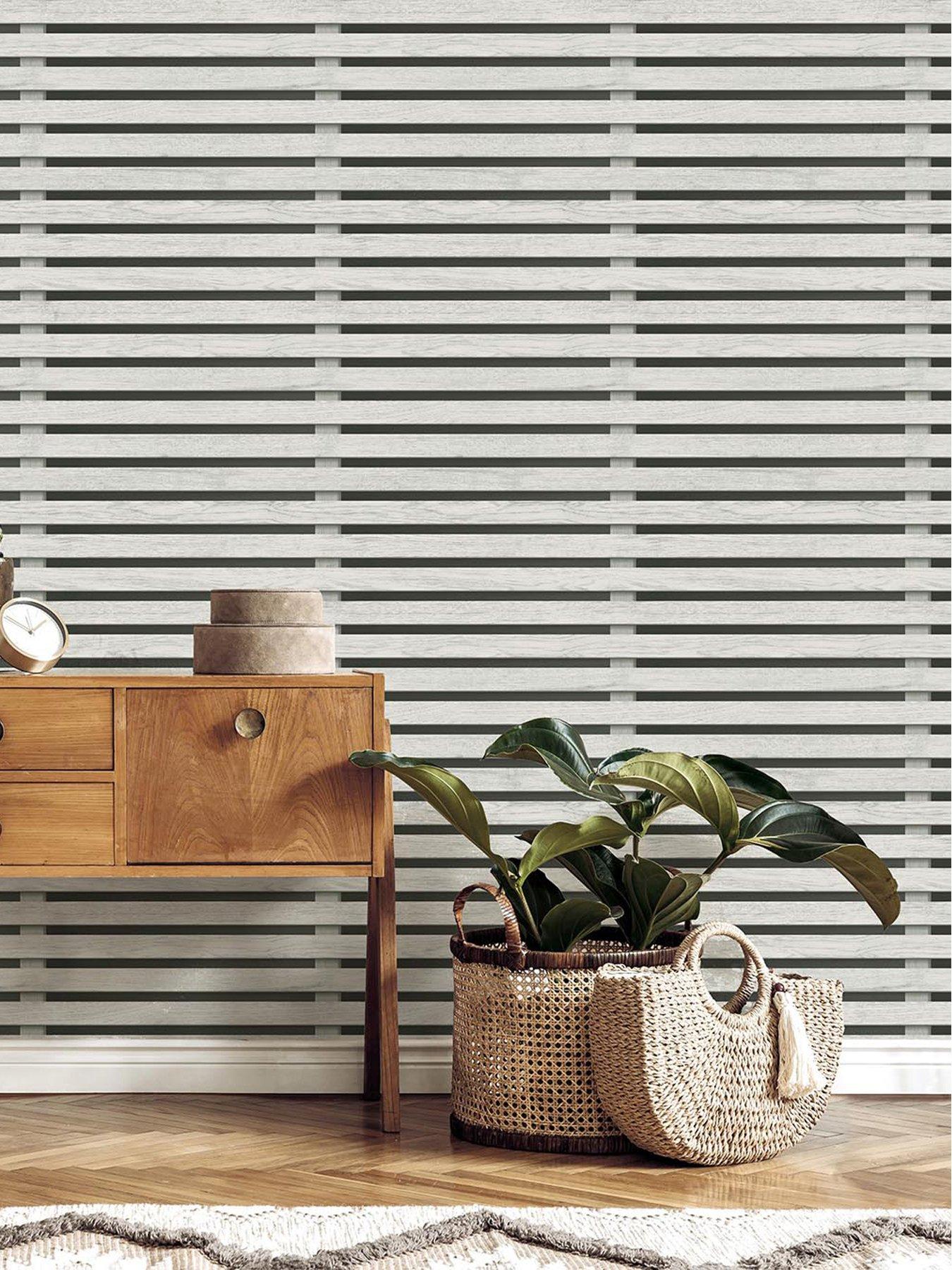 Fine Decor Wood Slats Wallpaper - Black/grey