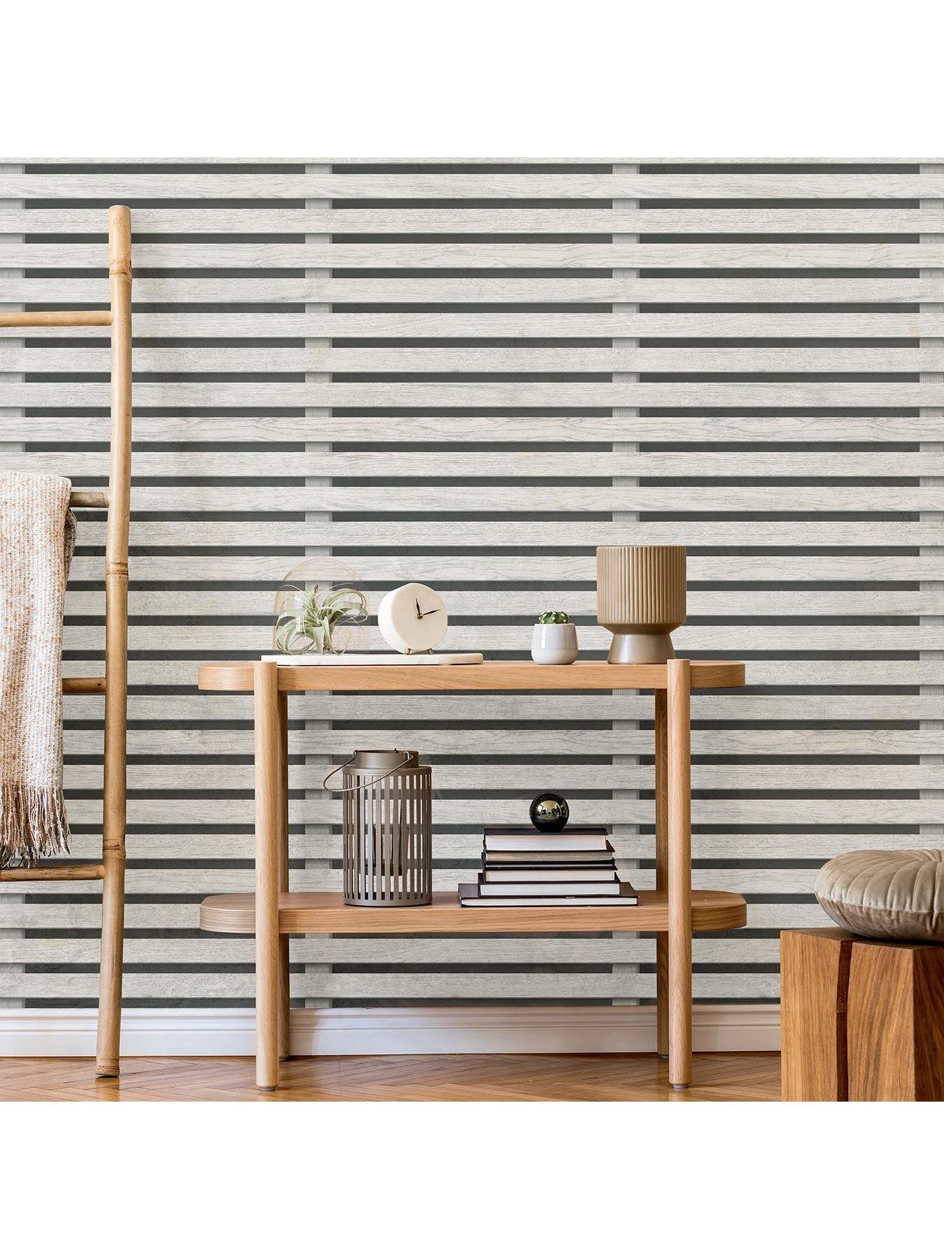Image 2 of 7 of Fine Decor Wood Slats Wallpaper - Black/grey