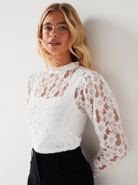 v-by-very-lace-high-neck-puff-sleeve-top-cream