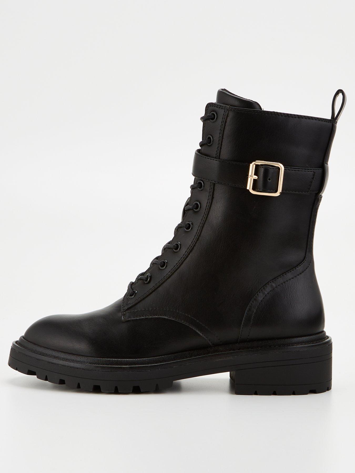 Black Patent Gum Sole Lace Up Boots - Matalan