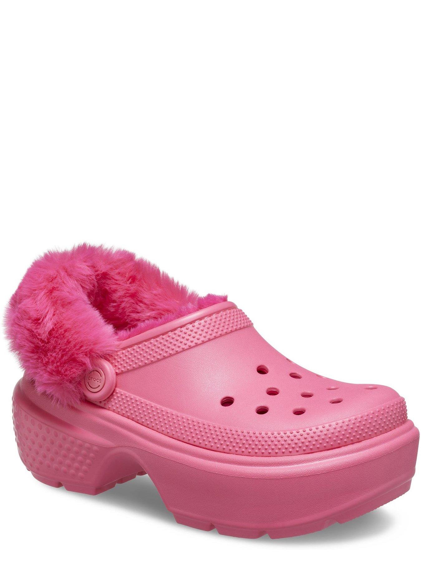 Fuzzy light pink crocs new arrivals