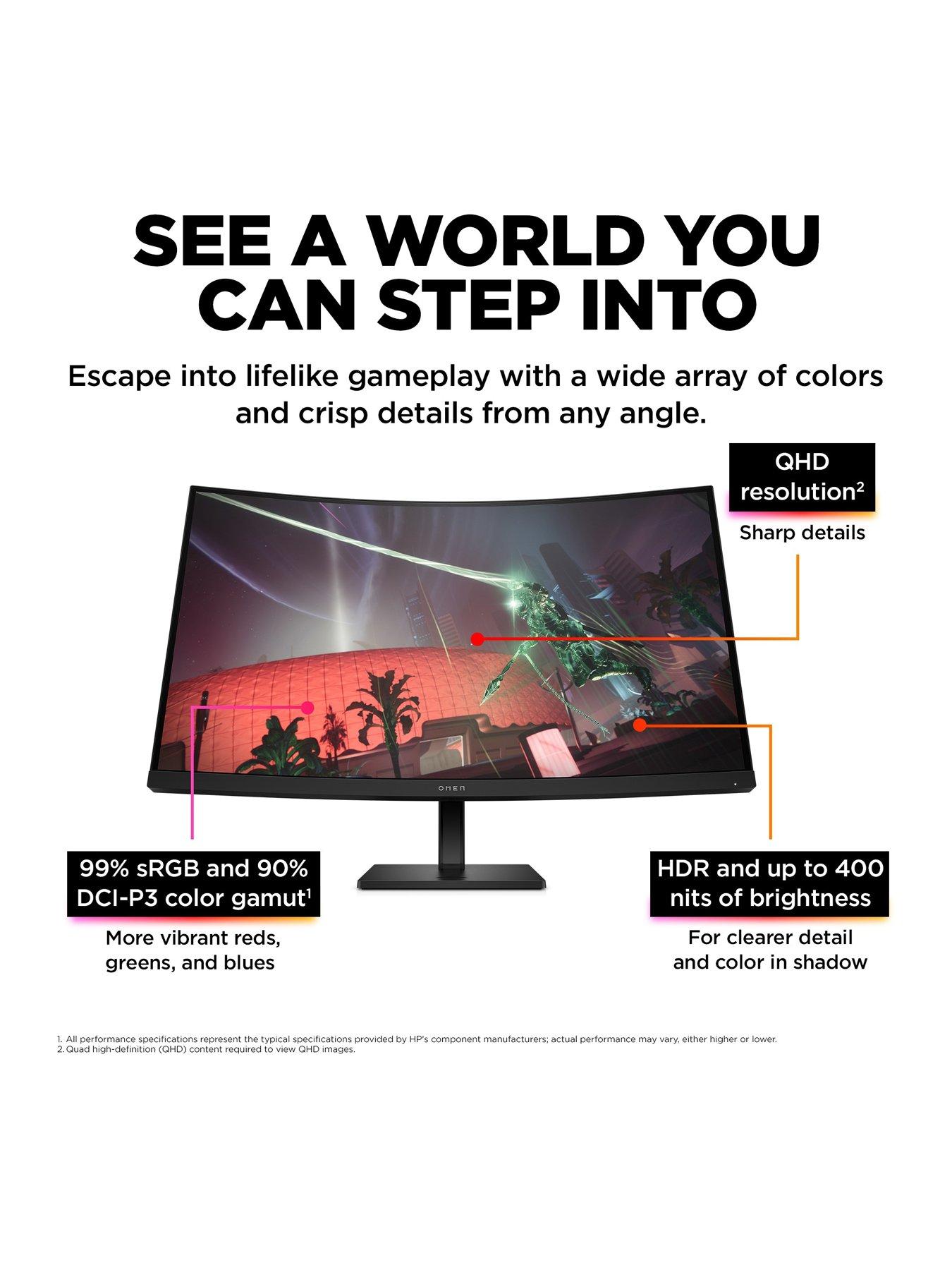 Image 4 of 8 of HP OMEN 32c Curved Gaming Monitor - 31.5in QHD (2560 x 1440) 165hz, 1ms Response, AMD FreeSync&trade; Premium, Adjustable Stand, PC &amp; Console Compatible