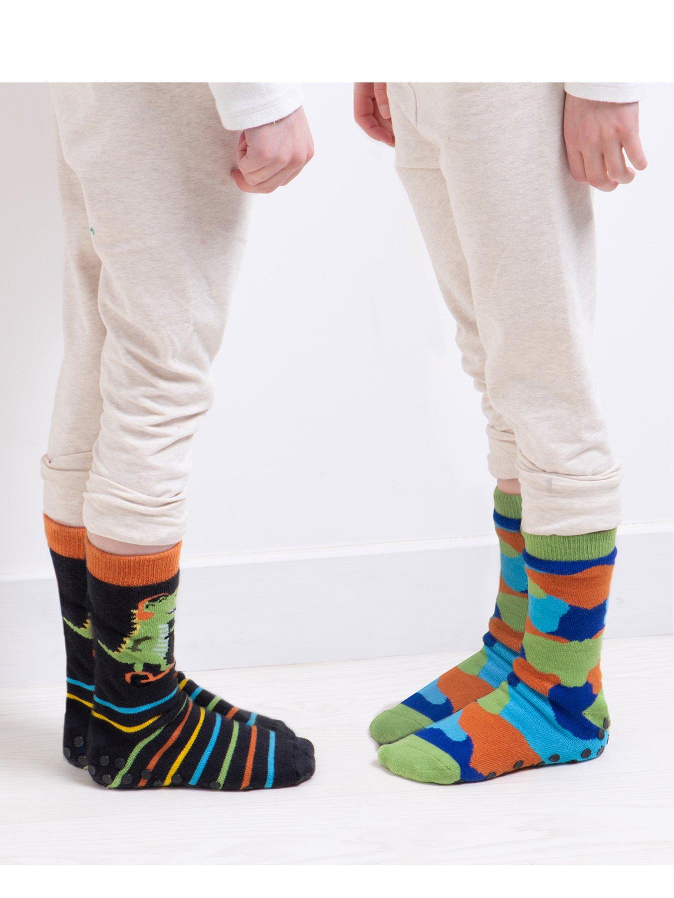 Image 2 of 3 of TOTES TOTES2pk Original Younger Kids Dino Slipper Socks - Multi