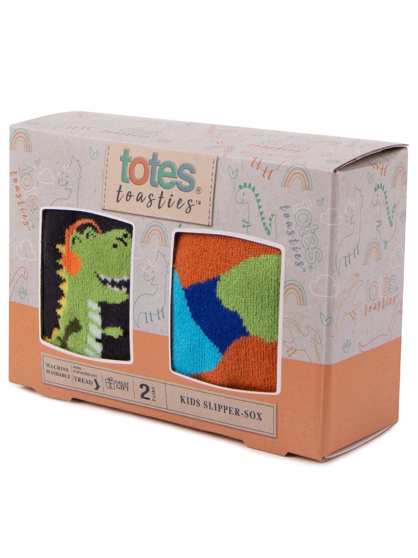 Image 3 of 3 of TOTES TOTES2pk Original Younger Kids Dino Slipper Socks - Multi