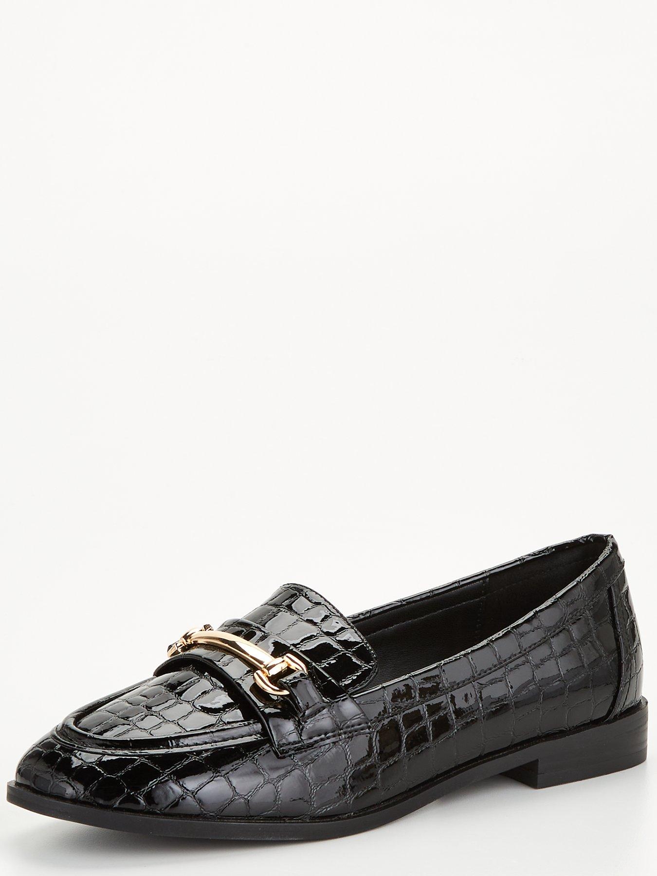 Black croc best sale loafers womens