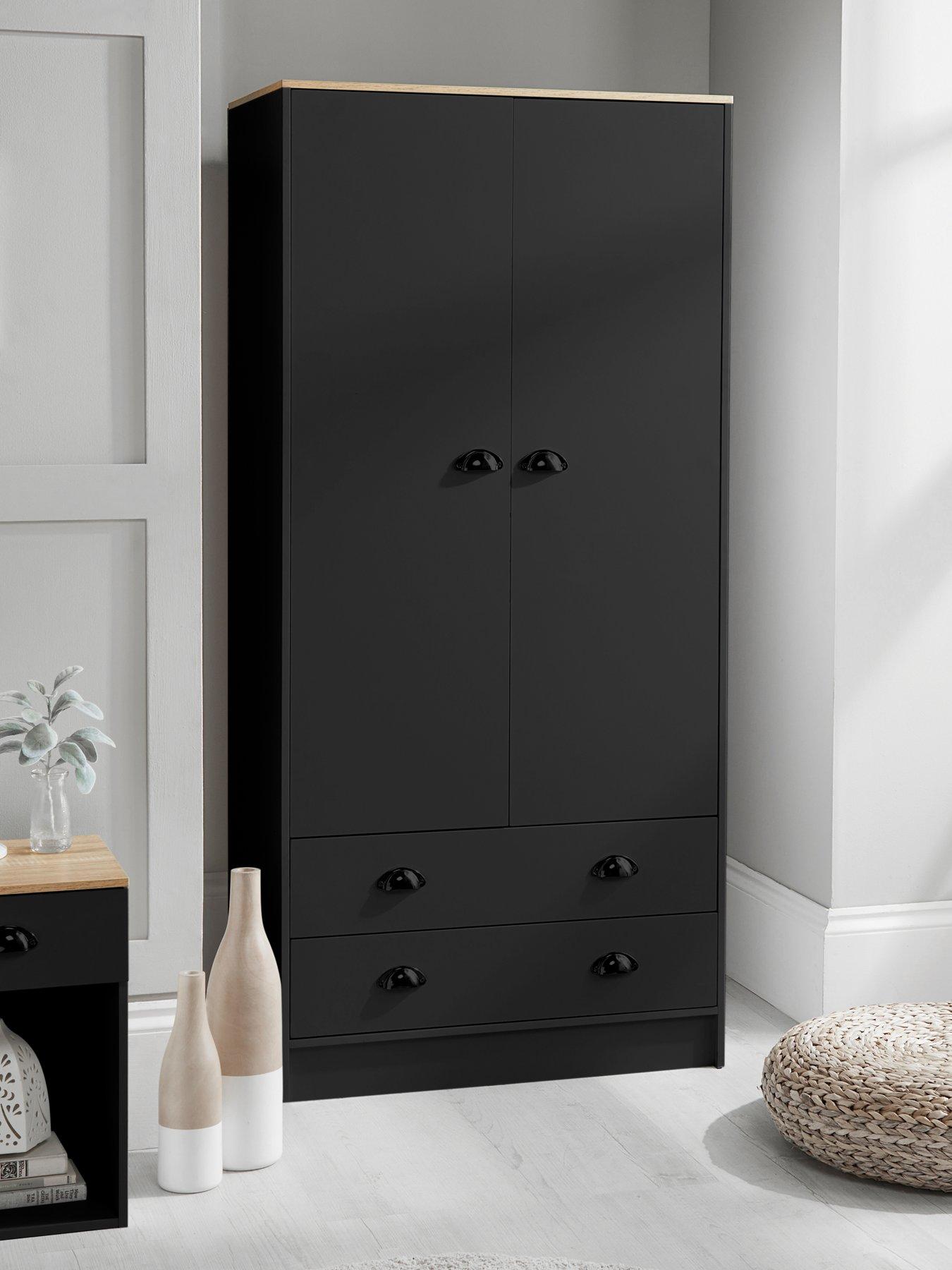 Henley 2 Door 2 Drawer Wardrobe Black Oak