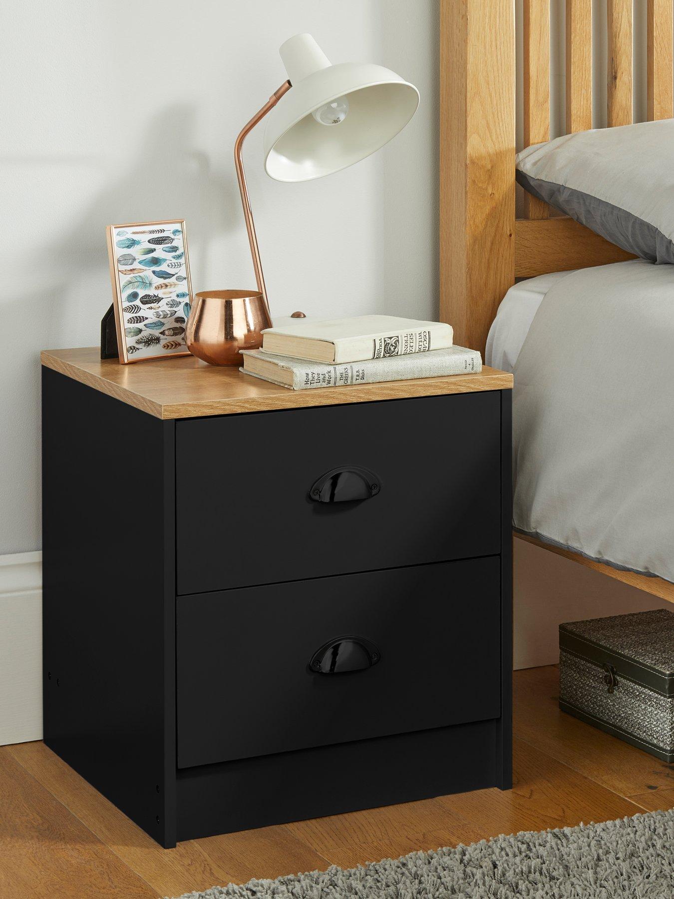 Black 2 deals drawer bedside table