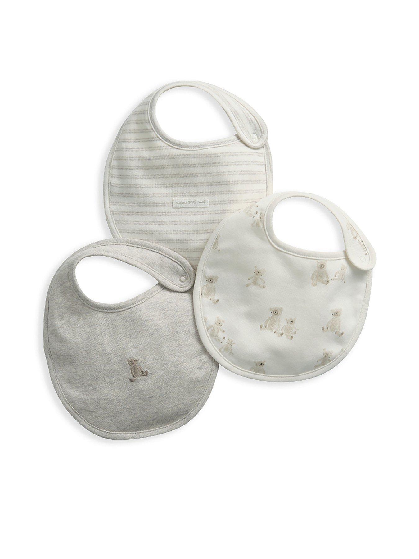 Image of Mamas & Papas Unisex Baby 3 Pack Teddy Bear Bibs - Sand