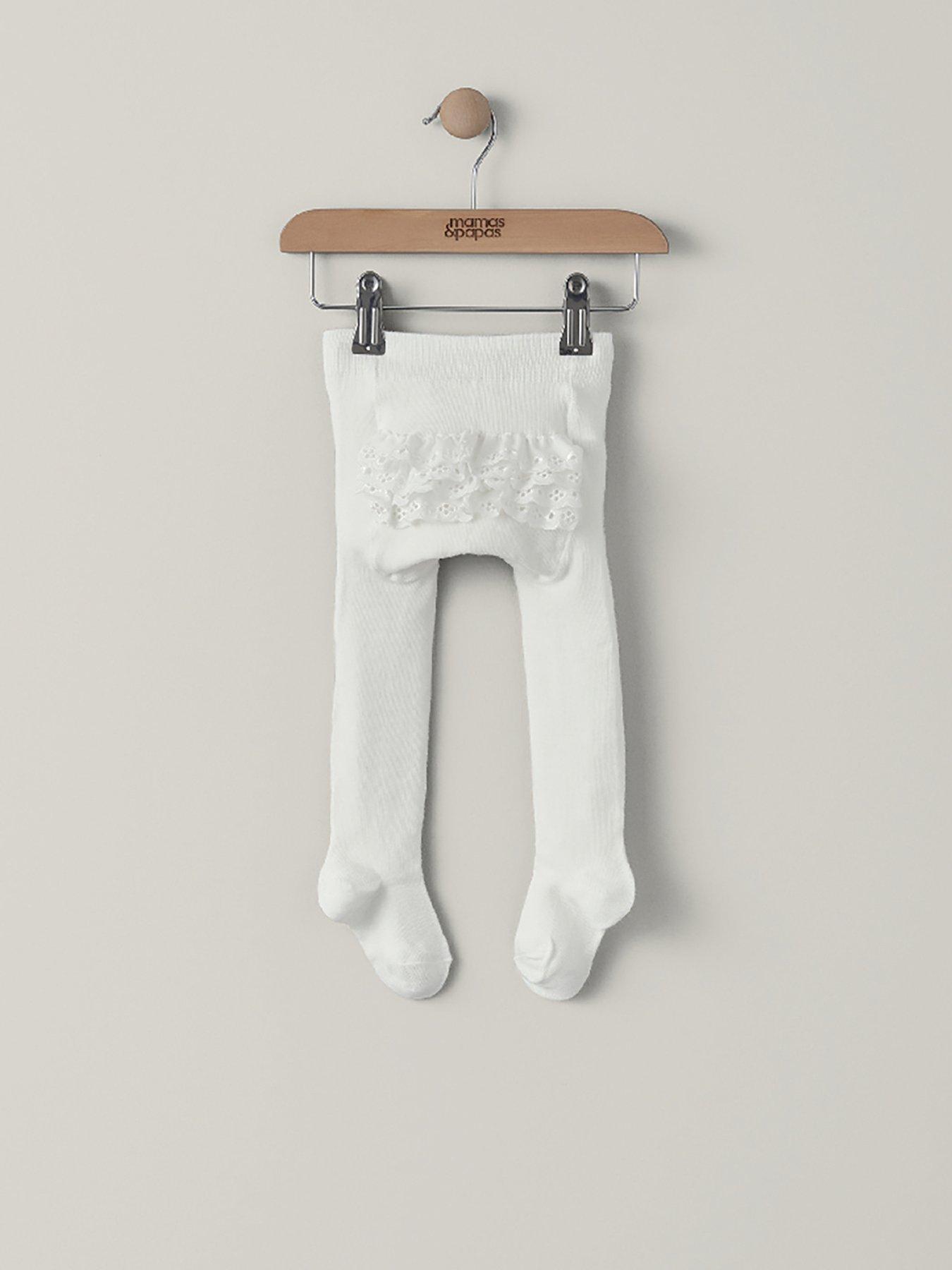 Image 1 of 3 of Mamas & Papas Baby Girls Ruffle Frill Tights - White