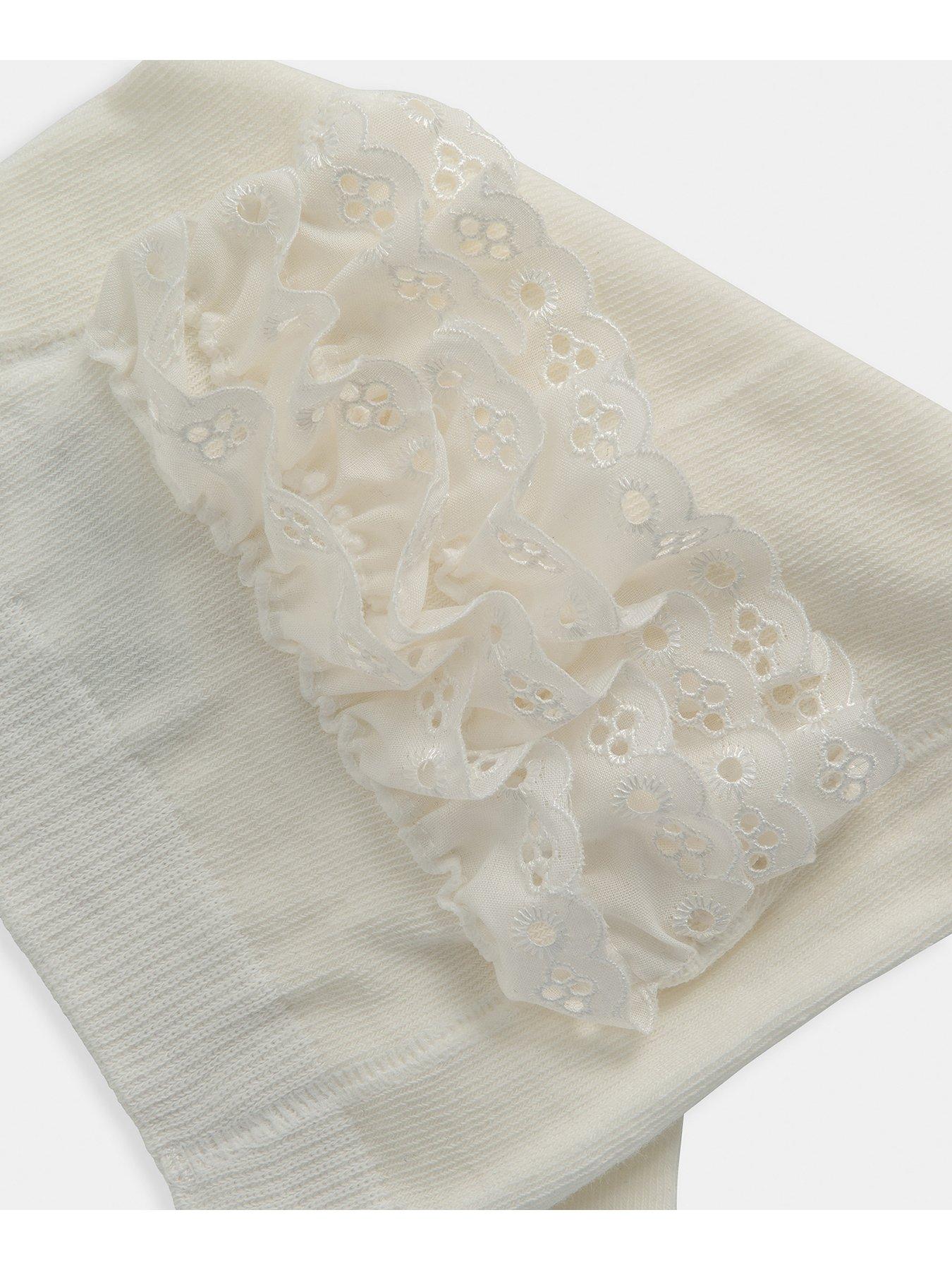 Image 3 of 3 of Mamas & Papas Baby Girls Ruffle Frill Tights - White