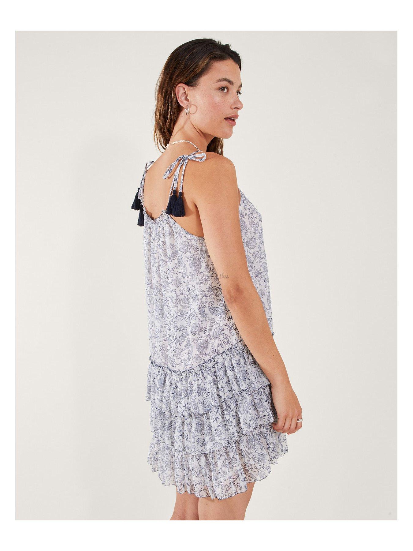 Image 2 of 3 of Accessorize Strappy Tiered Dress - White
