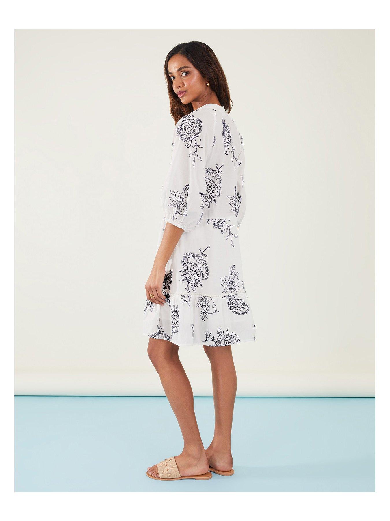 Image 2 of 4 of Accessorize Shell Embroidered Mini Dress - White