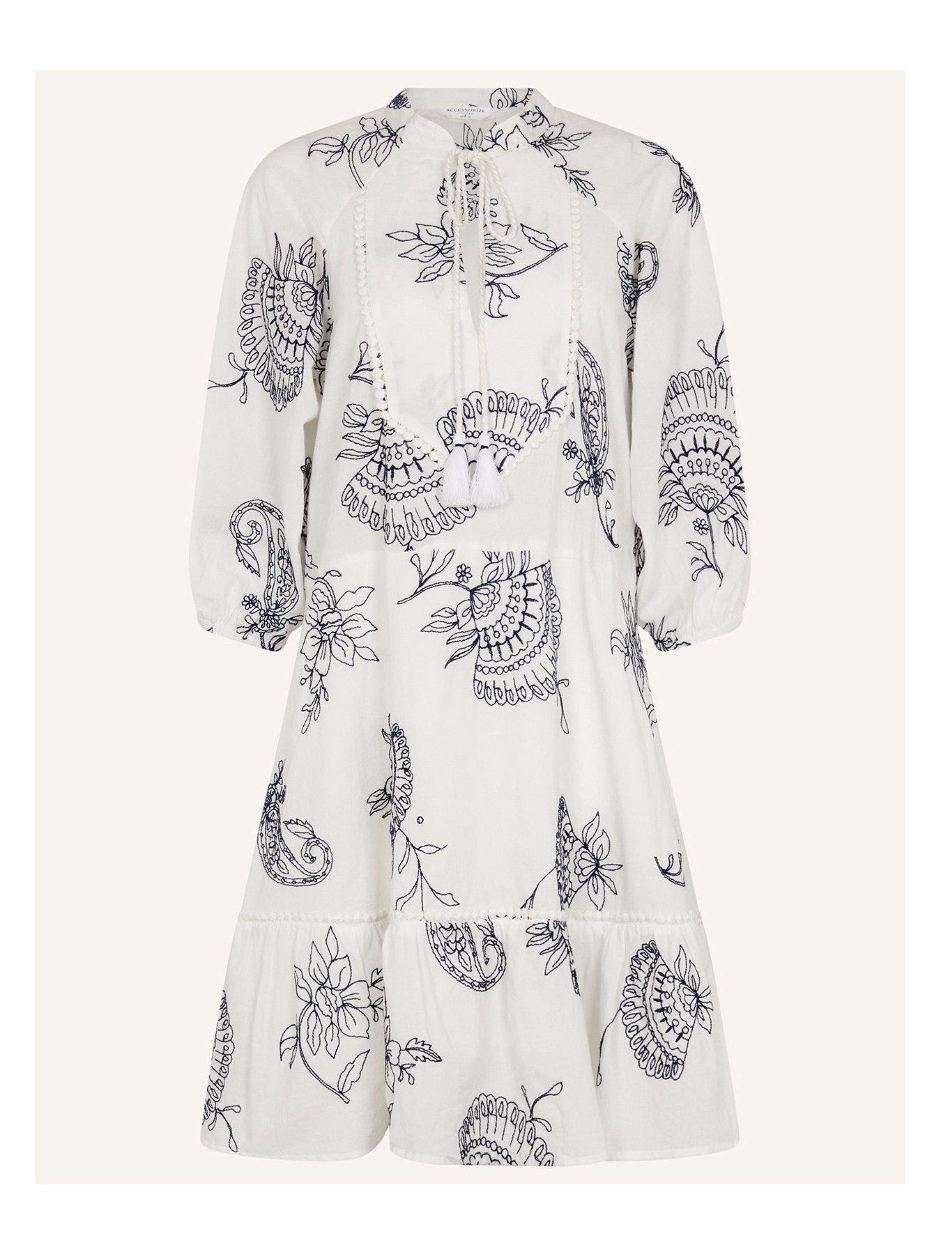 Image 3 of 4 of Accessorize Shell Embroidered Mini Dress - White