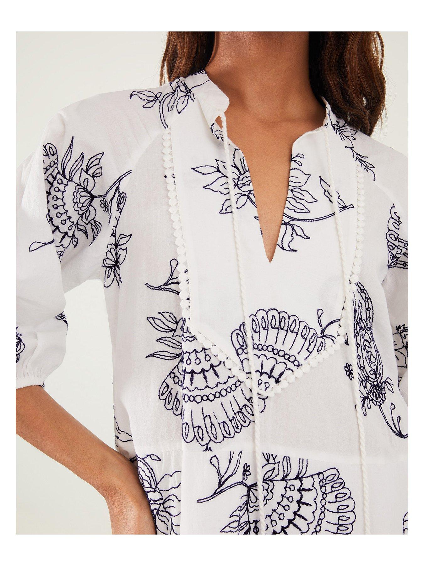 Image 4 of 4 of Accessorize Shell Embroidered Mini Dress - White