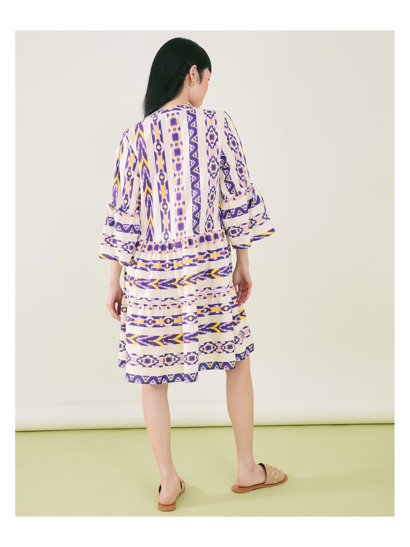 Image 2 of 4 of Accessorize Printed Jacquard Flute Sleeve Dress - Multi